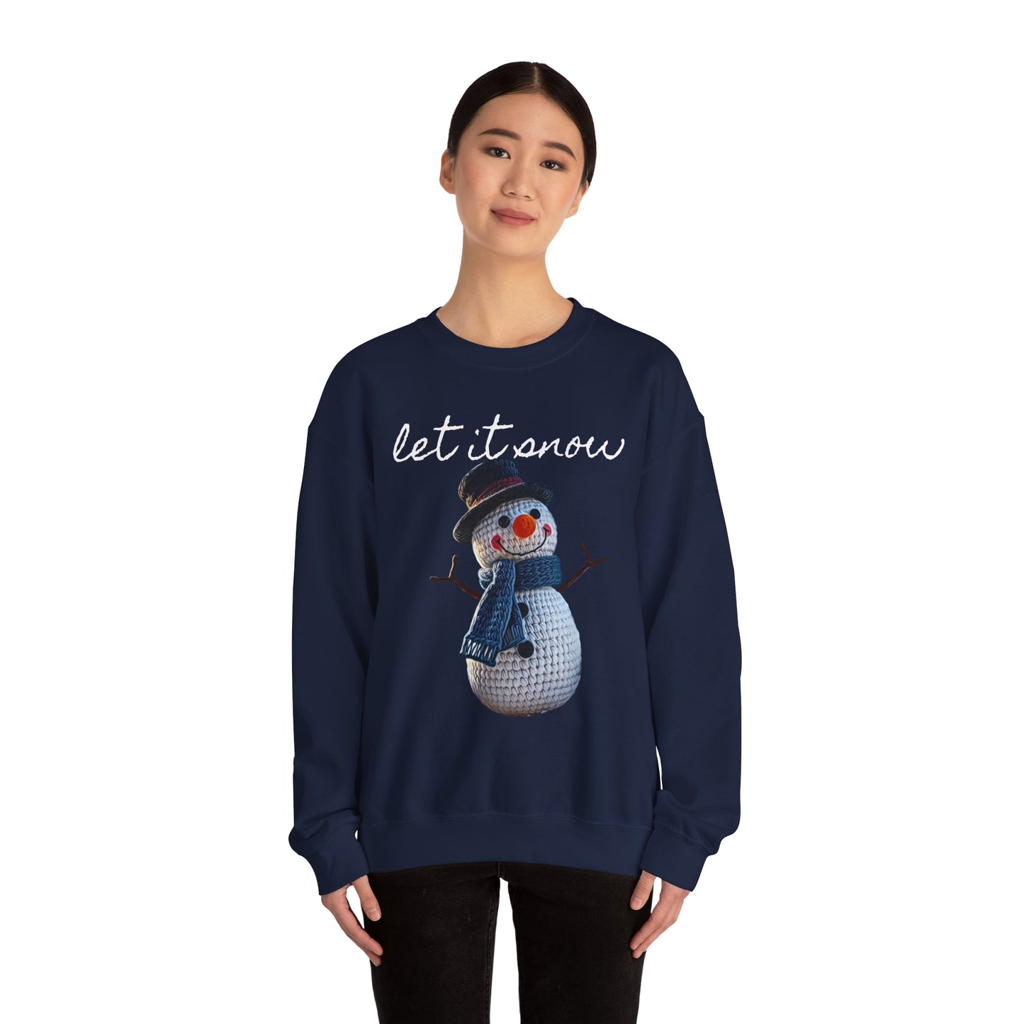 Unisex Heavy Blend™ Crewneck Sweatshirt  -- Cute Crochet Snowman Art Print "let it snow"