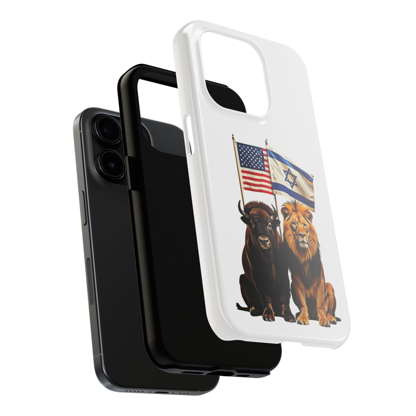 Phone Case - "Unity of Strength" American Bison and Lion with Israeli and American Flags Art by Chaia Malana