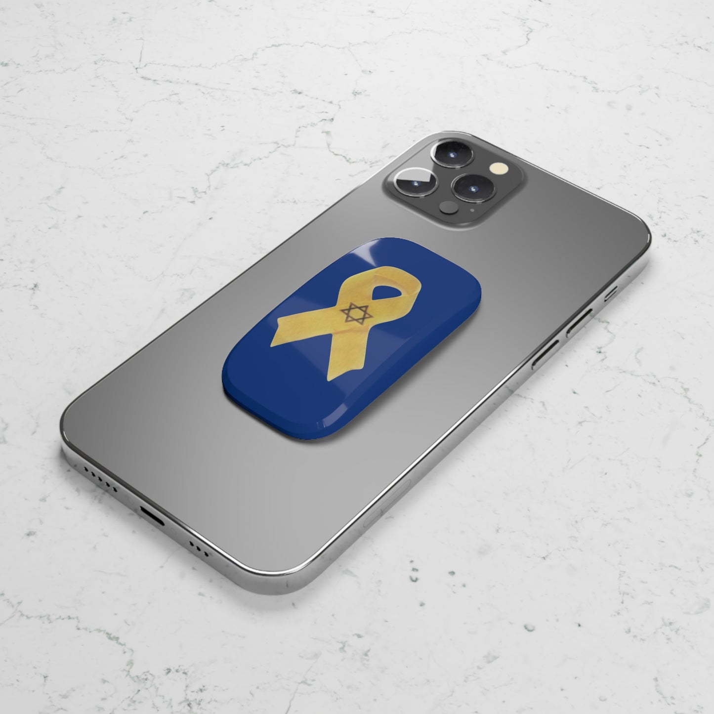 Phone Grip: Yellow Ribbon Hostage Support Design, Dark Blue