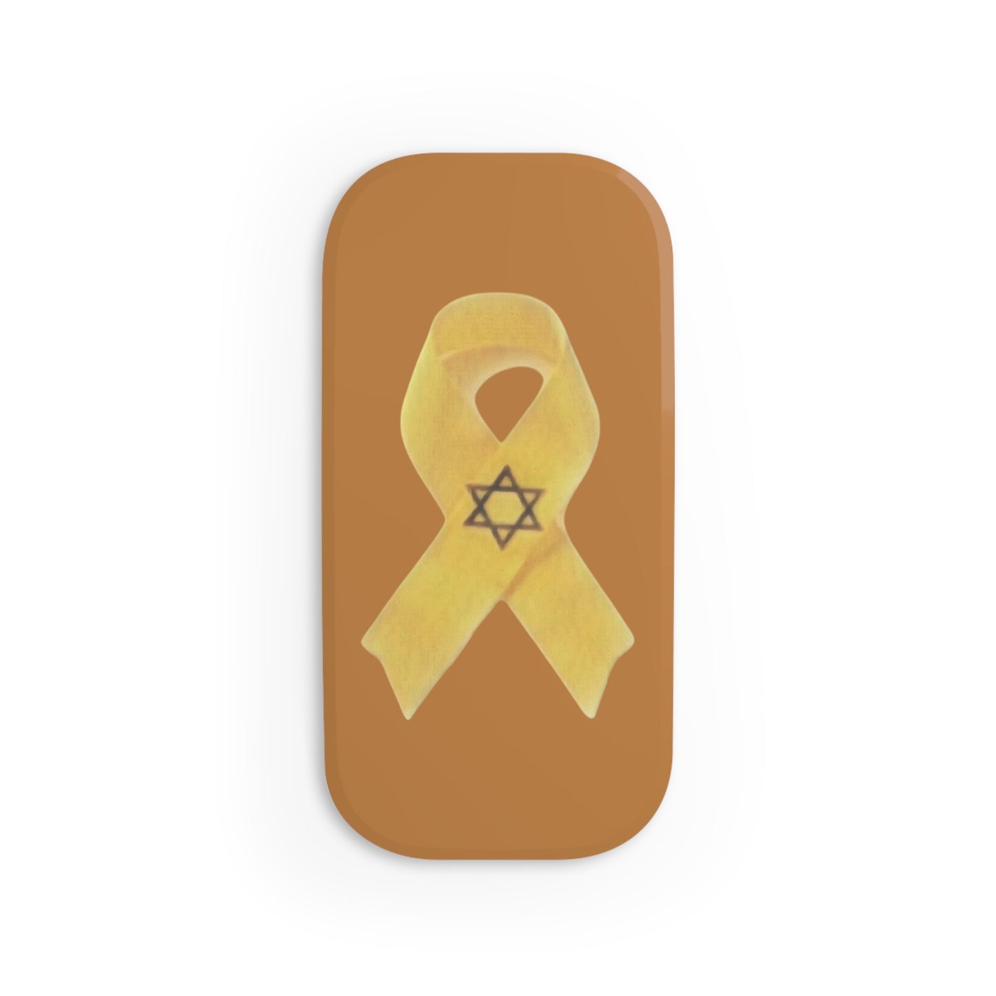 Phone Grip: Yellow Ribbon Hostage Support Design, Turquoise Background, Orange