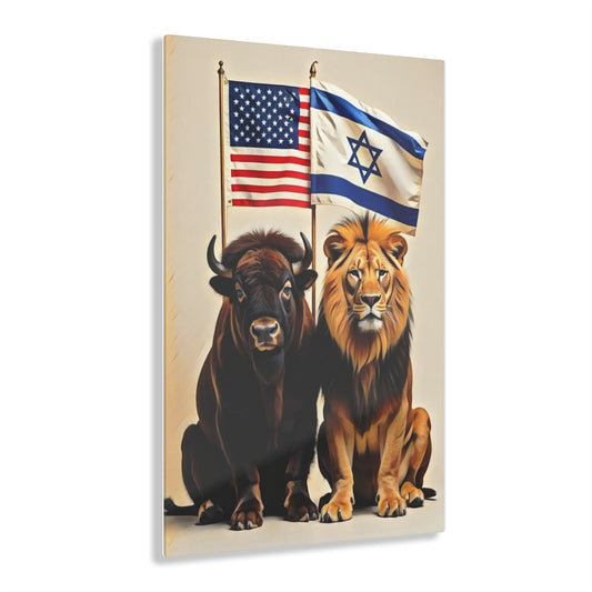 Art Acrylic Print Unity of Strength Bison Lion American Israeli Flags Chaia Malana