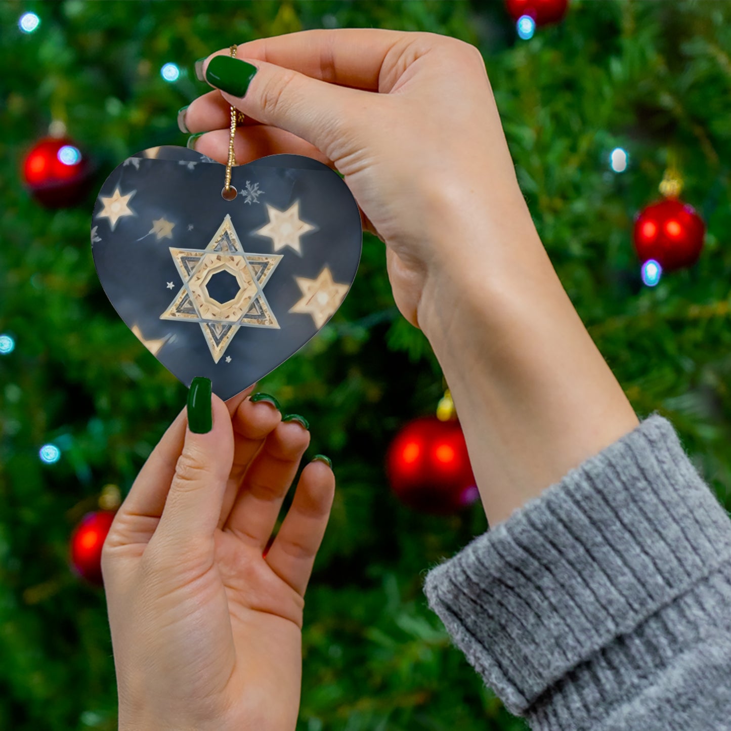 Ceramic Ornament - Jewish Star of David Winter &quot;Celestial Glow&quot;