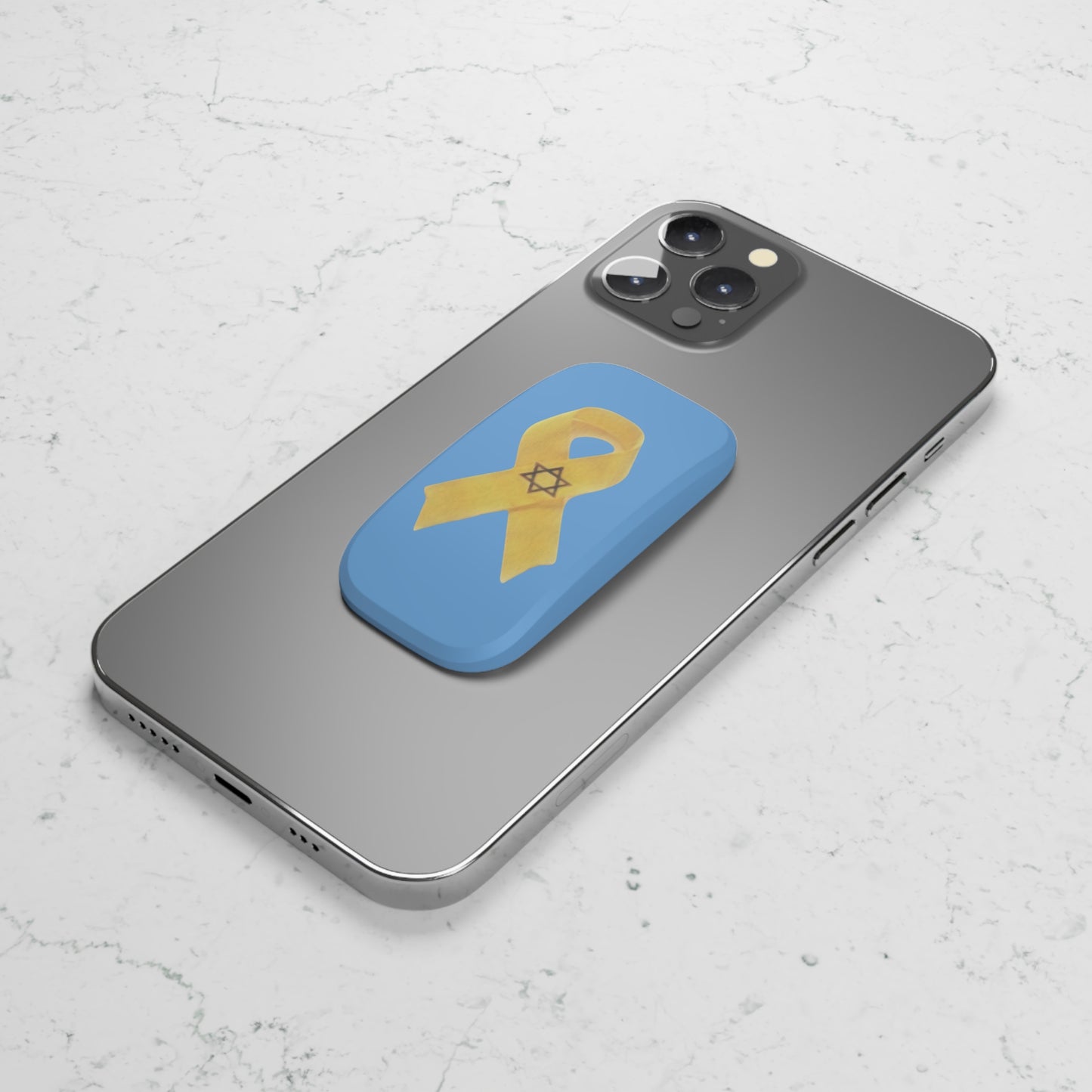 Phone Grip: Yellow Ribbon Hostage Support Design, Light Blue