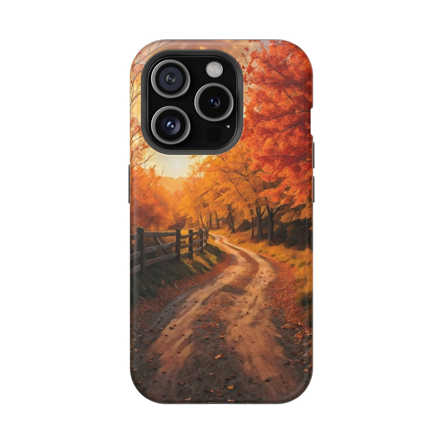 Phone Cases - Autumn Theme Painting of a Dirt Road with Trees and Wood Fence