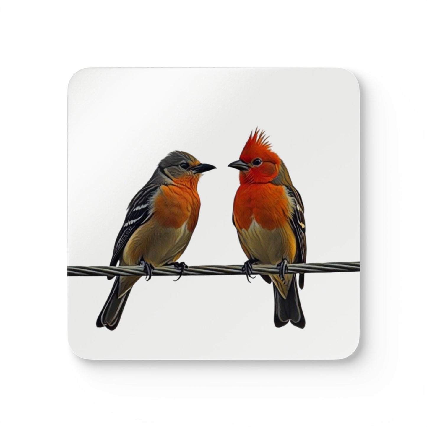 Corkwood Coaster Set - Two Birds on a Wire Art Print, White Background