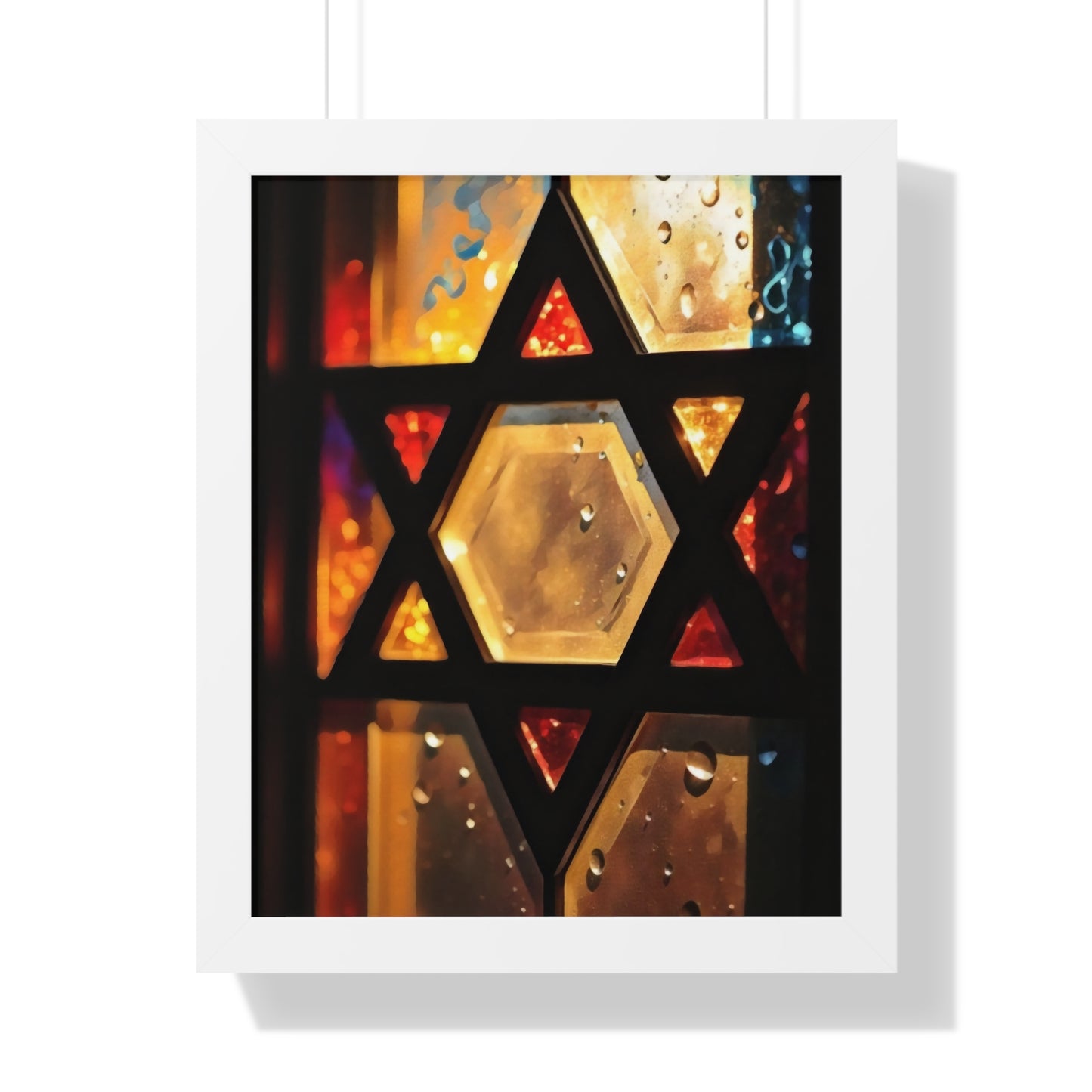 Artistic Framed Poster - Stained Glass Style Judaica Star of David Art Print "Eternal Light Star of Remembrance" Chaia Malana