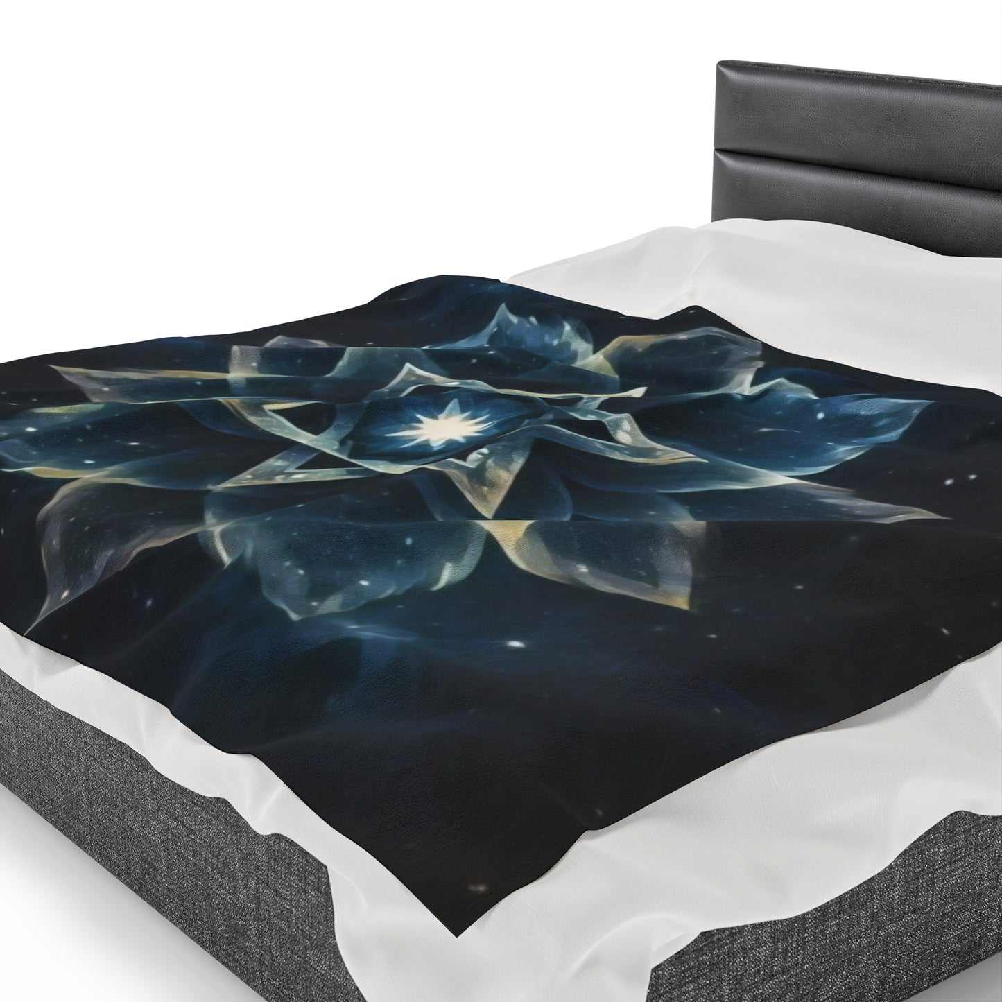 Plush Blanket - "Celestial Bloom" Cosmic Bloom Blue Lotus Galaxy Star of David Art Print