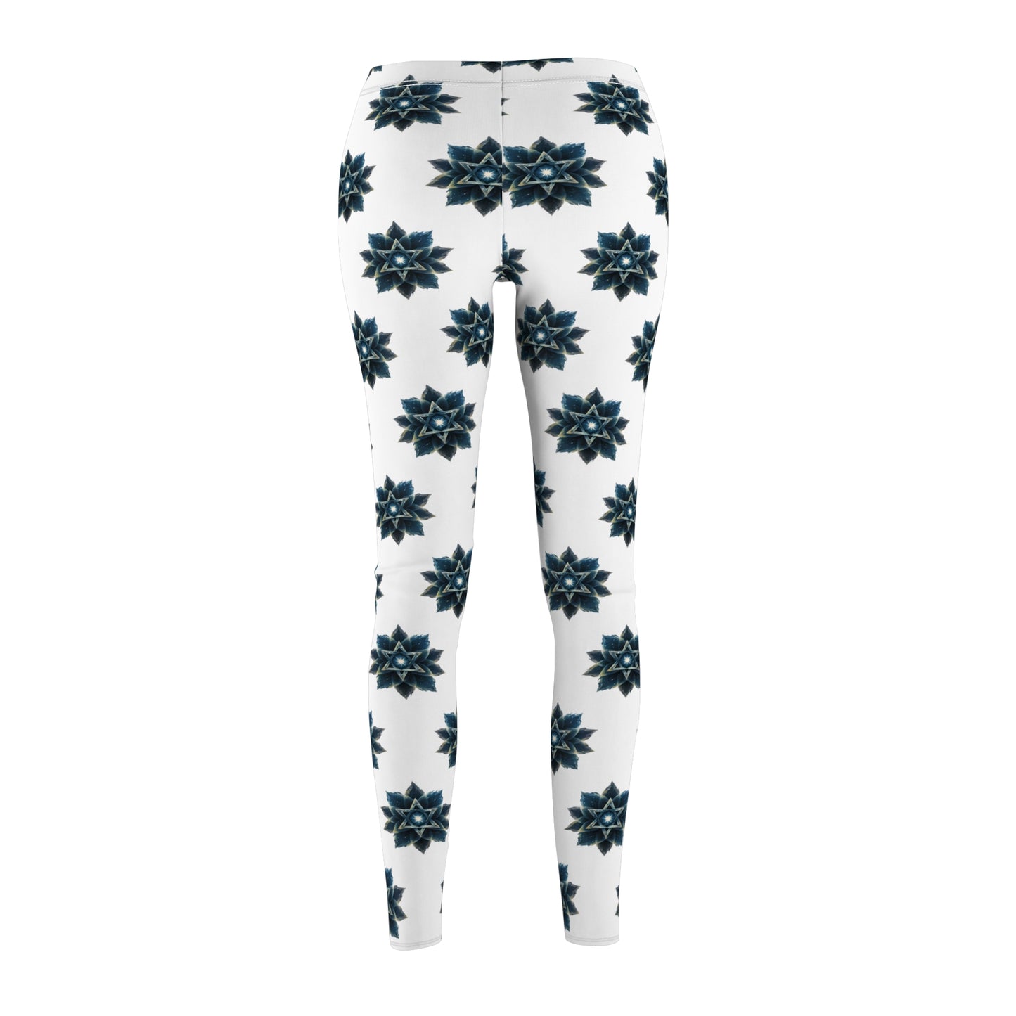 Women's Cut & Sew Casual Leggings (AOP) - "Cosmic Bloom" Star of David Full Art Print, White Background