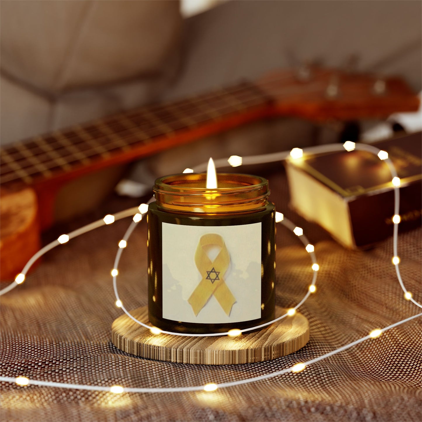 Scented Candles, Coconut Apricot Wax (4oz, 9oz) -- Yellow Awareness Ribbon Star of David Colored Pencil Art Print