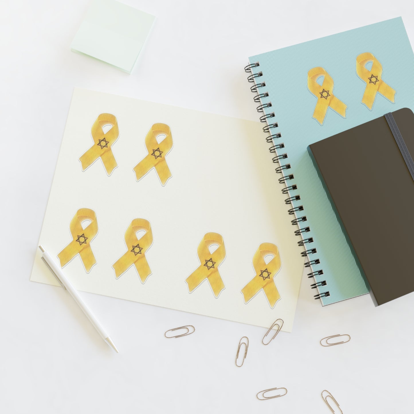 Sticker Sheets - Yellow Awareness Ribbon with Star of David Colored Pencil Art Print