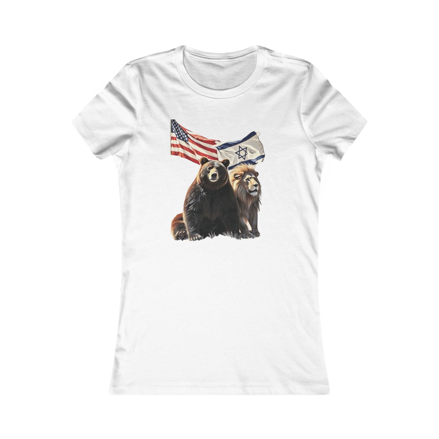 Graphic Tee - 'Allies of Strength' Lion and Bear Design with Israeli and American Flags