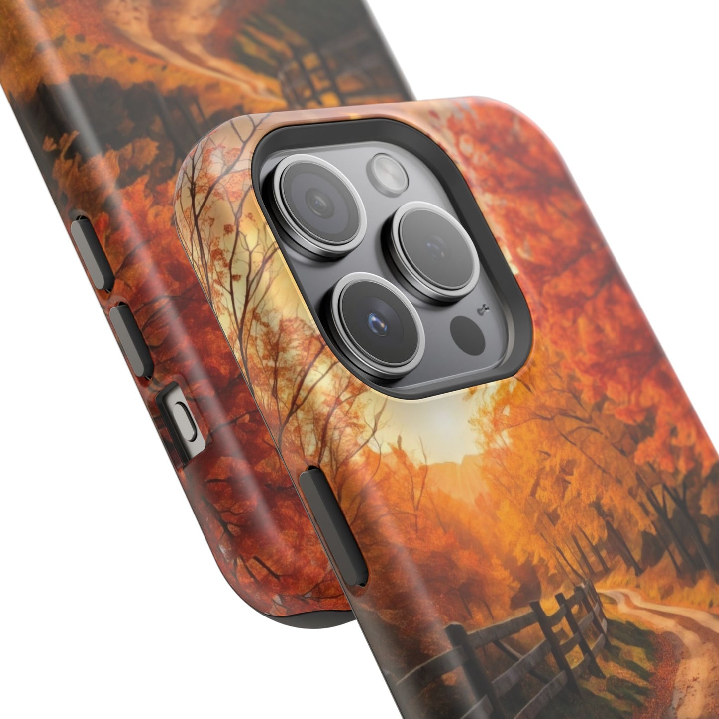 Phone Cases - Autumn Theme Painting of a Dirt Road with Trees and Wood Fence