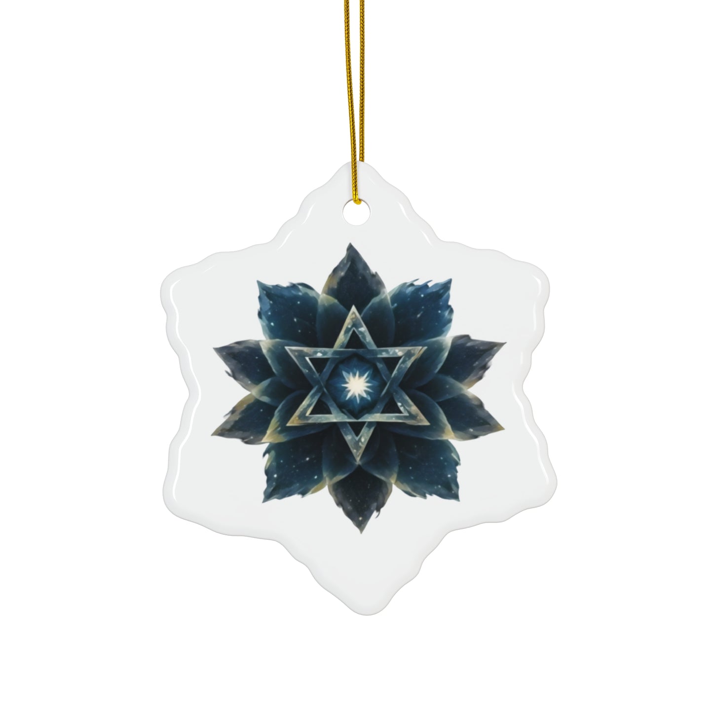 Ceramic Ornament Jewish Star of David Blue Cosmic Lotus Design