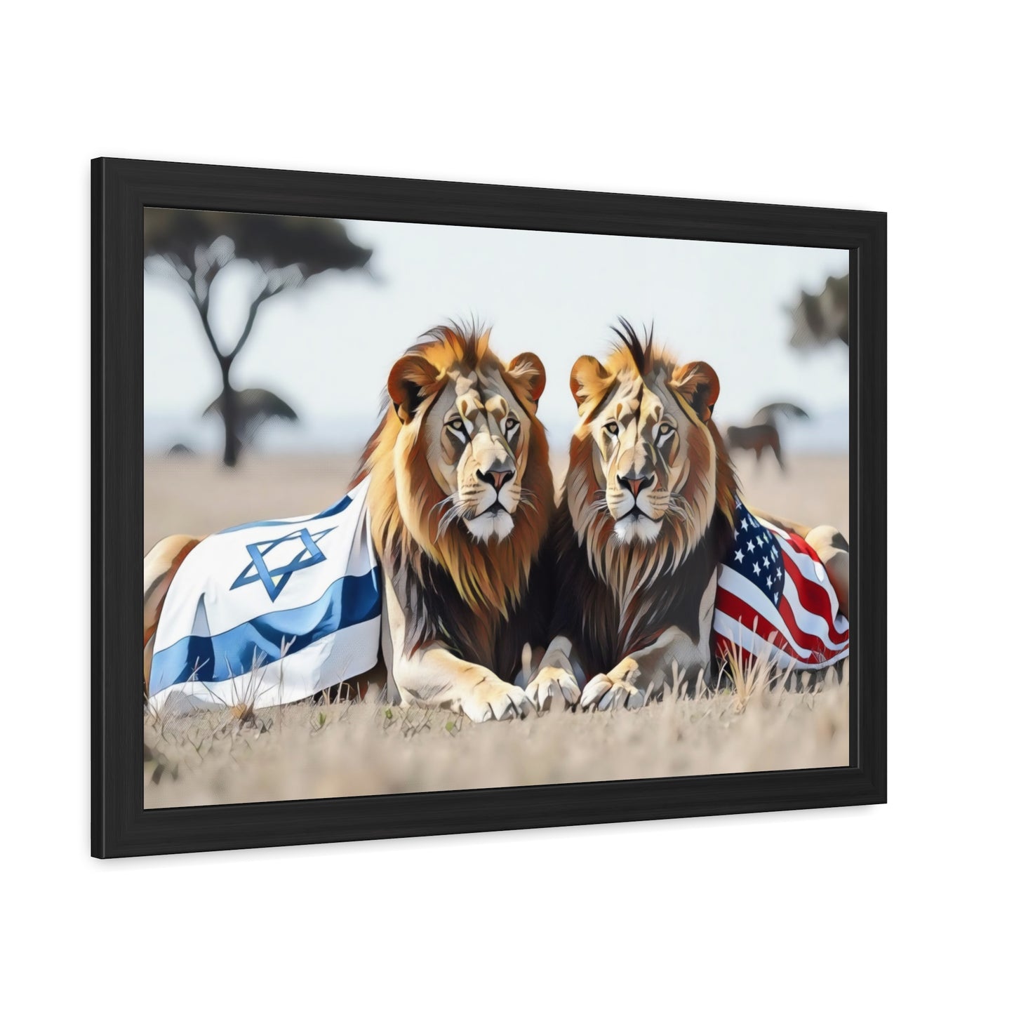 Artistic Framed Posters - America Israel Lions "Guardians of Unity: Lions of America and Israel" Chaia Malana