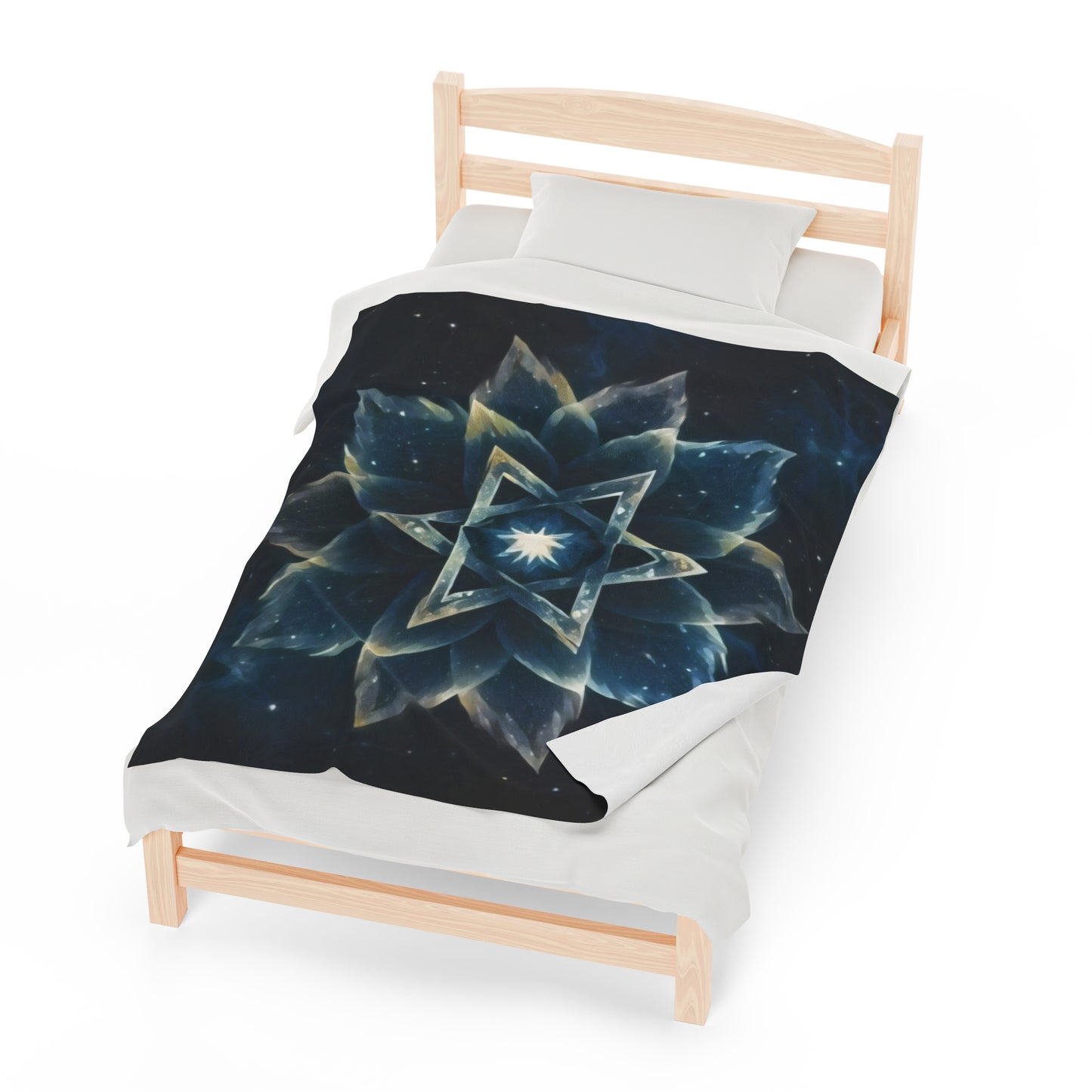 Plush Blanket - "Celestial Bloom" Cosmic Bloom Blue Lotus Galaxy Star of David Art Print