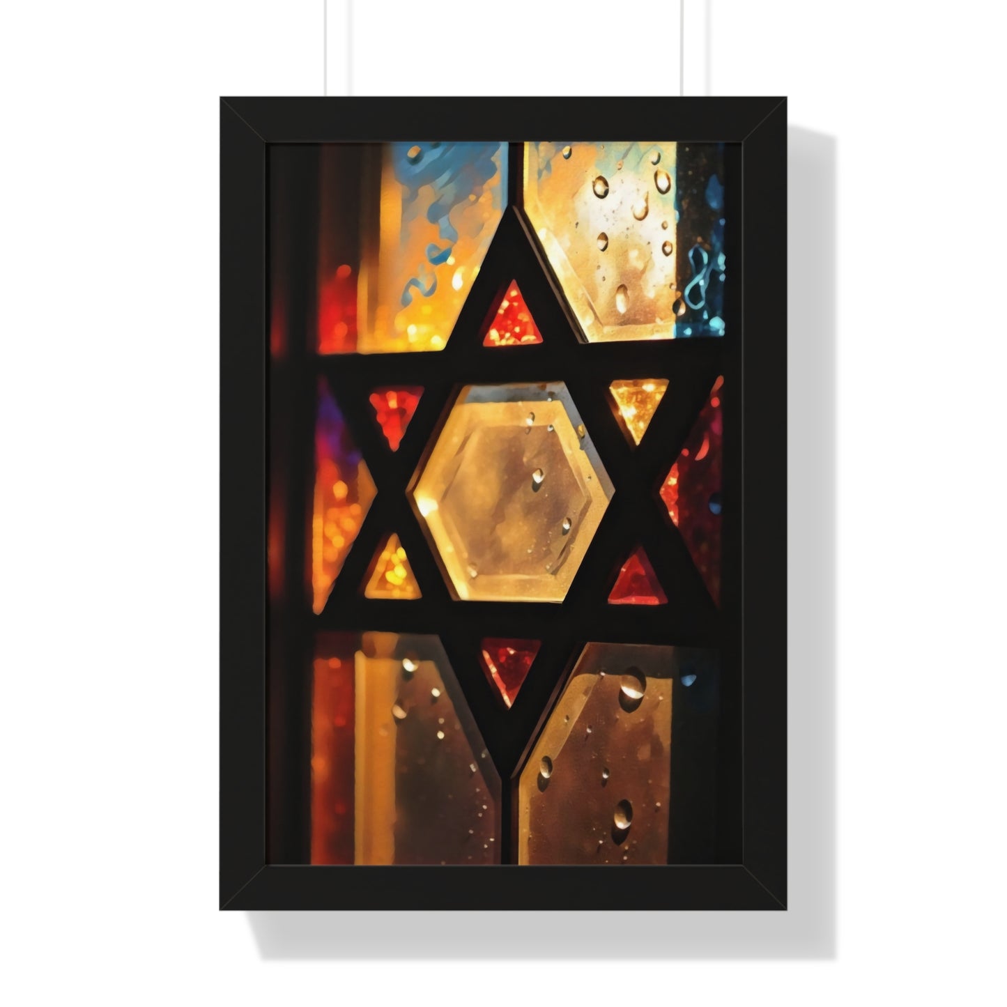 Artistic Framed Poster - Stained Glass Style Judaica Star of David Art Print "Eternal Light Star of Remembrance" Chaia Malana