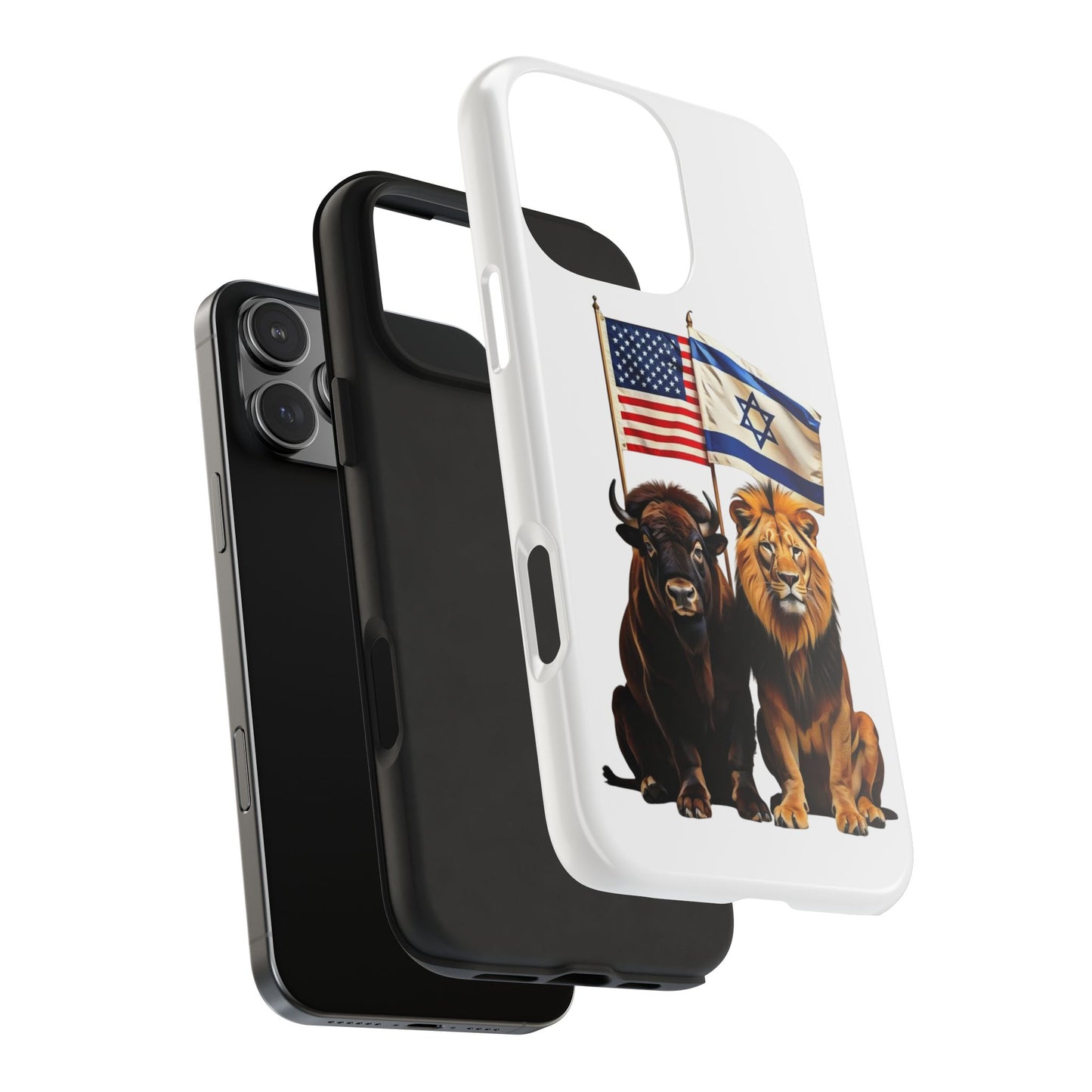 Phone Case - "Unity of Strength" American Bison and Lion with Israeli and American Flags Art by Chaia Malana