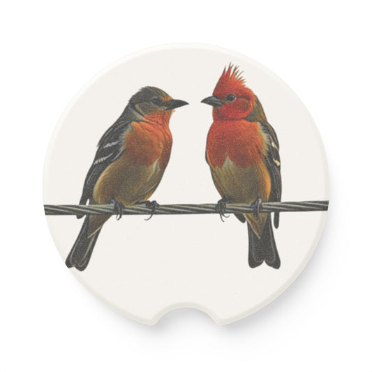 Soapstone Car Coaster, Two Birds on a Wire Art Print, White Background