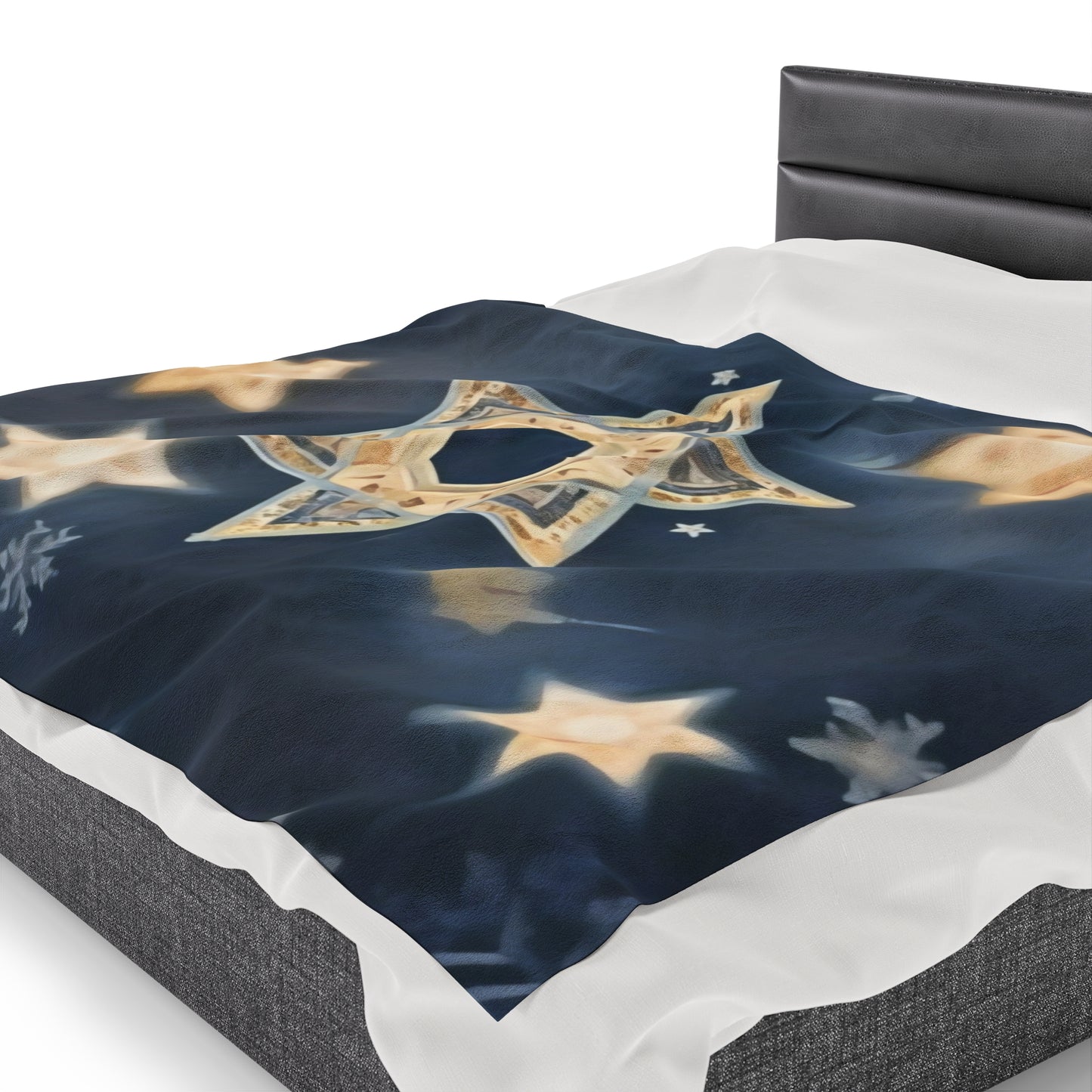 Plush Blanket - "Celestial Bloom" Cosmic Bloom Blue Lotus Galaxy Star of David Art Print