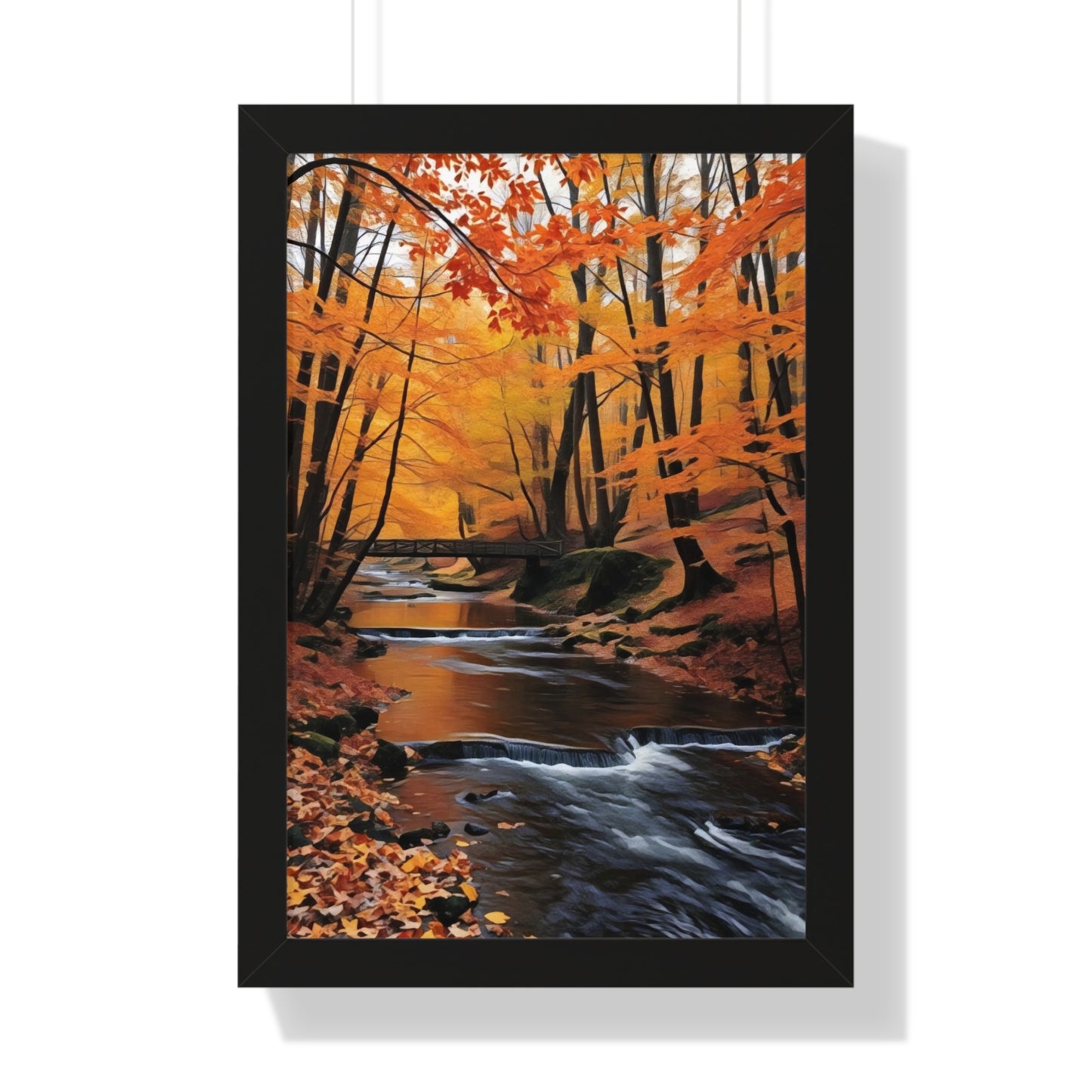 Artistic Framed Poster - Autumn Rocky Forest Waterfall, "Whispers of Autumn’s Flow" Chaia Malana