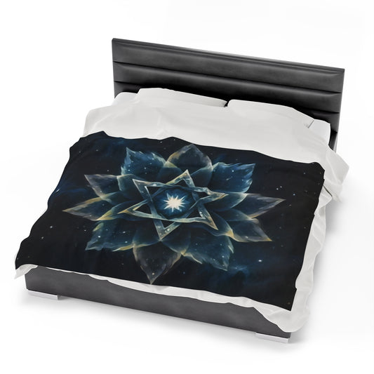 Plush Blanket - "Celestial Bloom" Cosmic Bloom Blue Lotus Galaxy Star of David Art Print