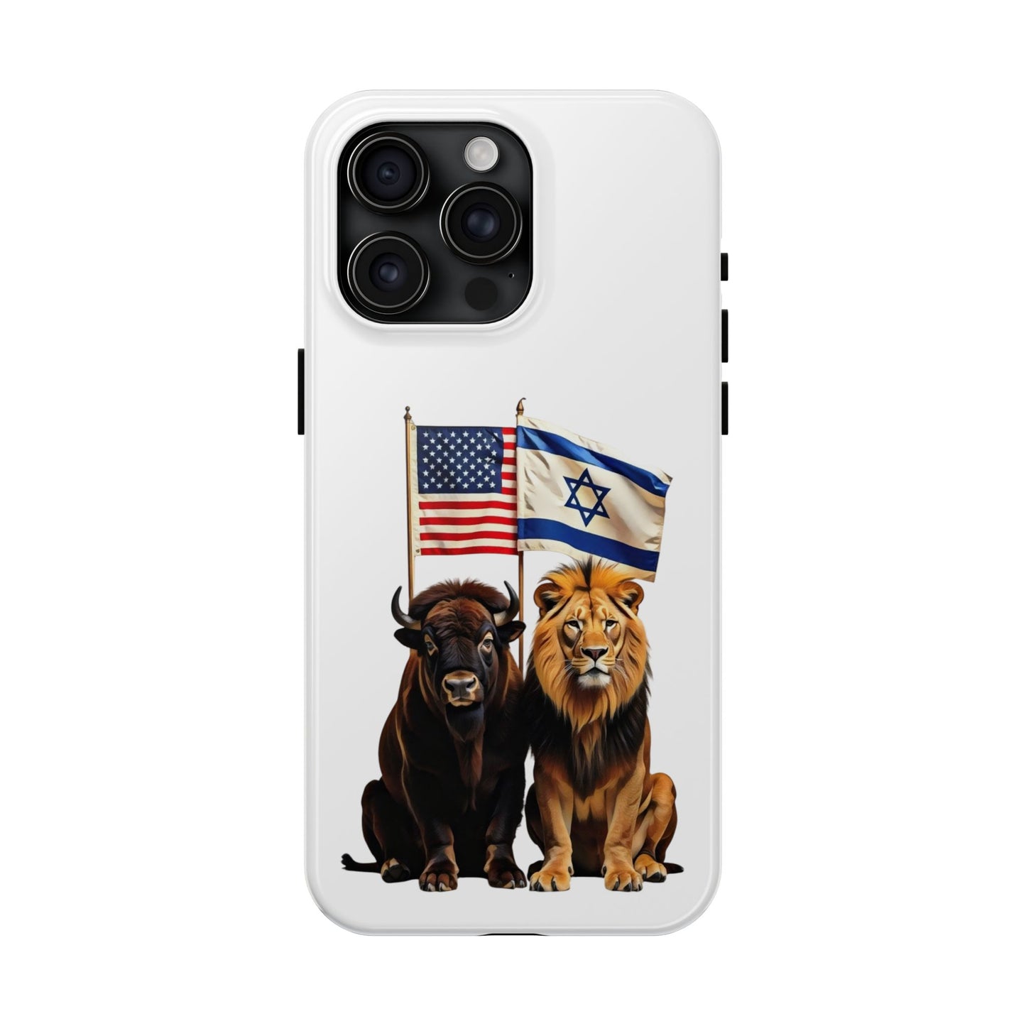 Phone Case - "Unity of Strength" American Bison and Lion with Israeli and American Flags Art by Chaia Malana