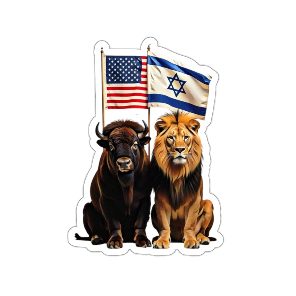 Sticker - "Unity of Strength" Israel Lion America Bison