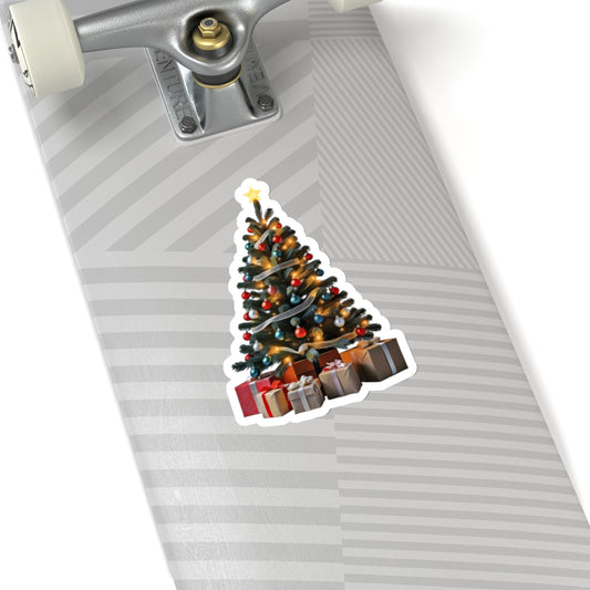 Sticker - Festive Decorated Christmas Tree with Presents Art Print