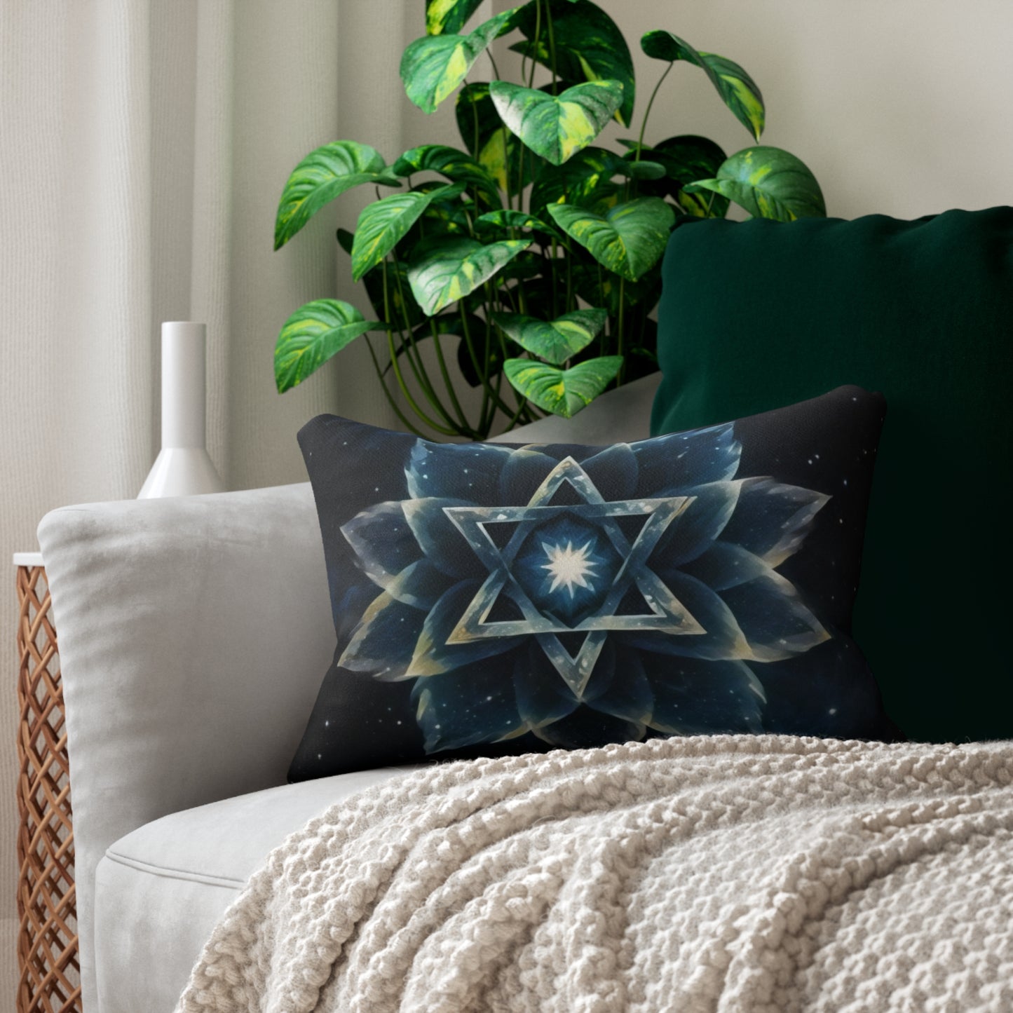 Lumbar Pillow - Blue Galaxy Cosmic Lotus Bloom Star of David Art Print