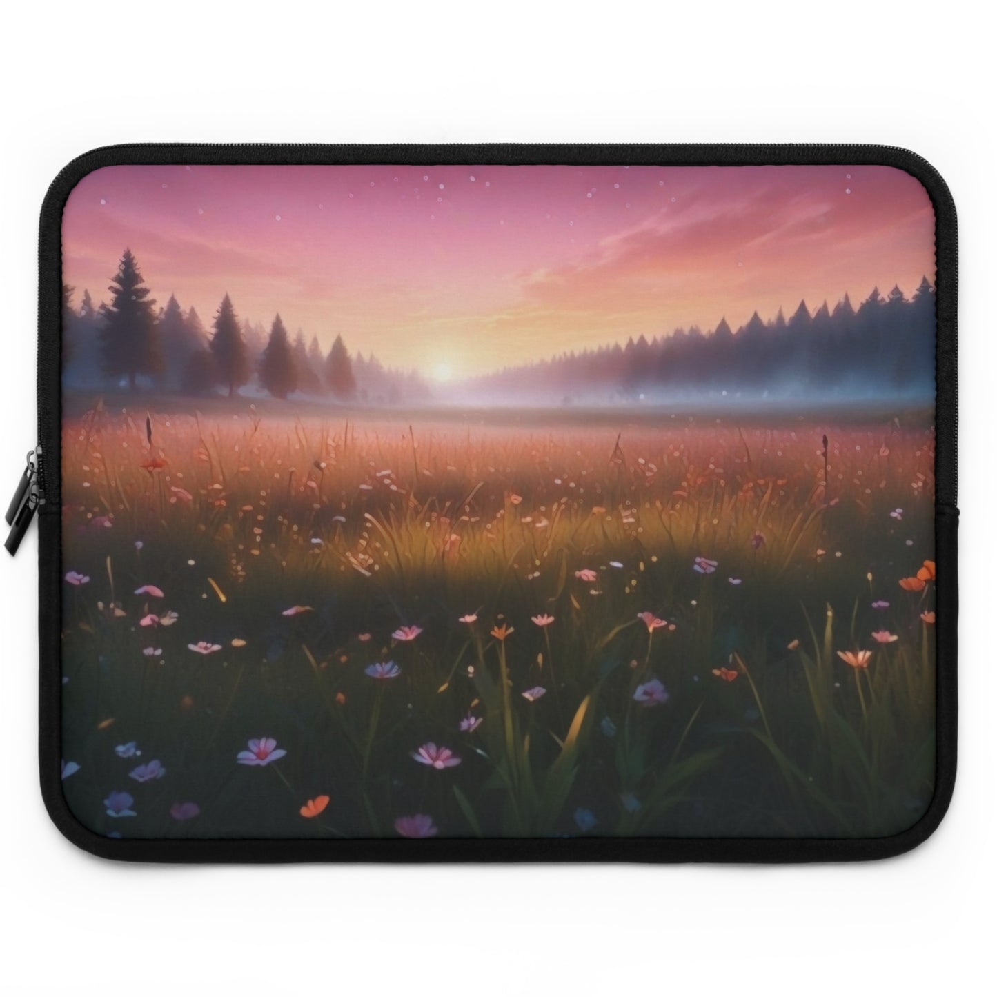 Laptop Sleeve Whisper of the Dawn Serene Meadow Sunrise Nature Scene