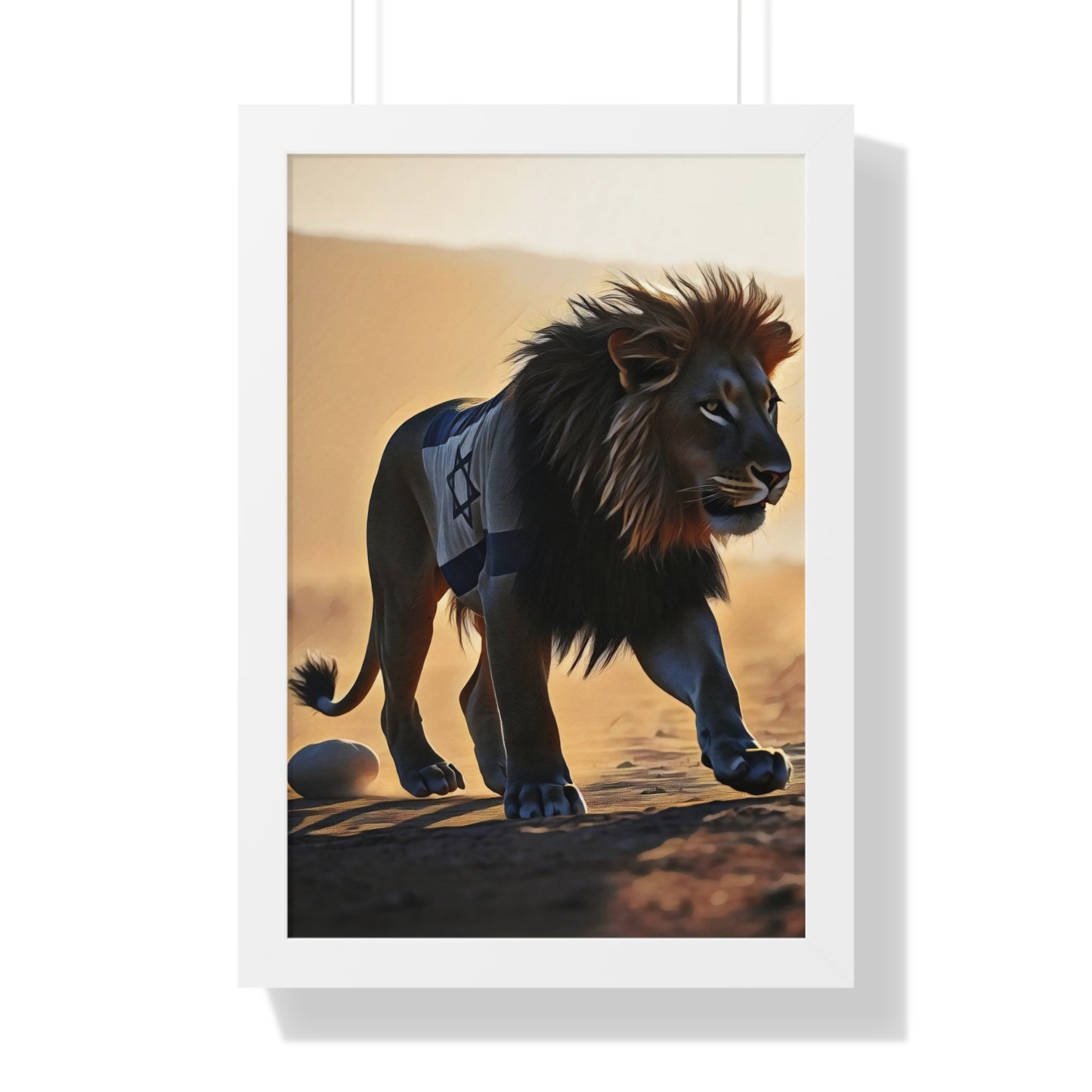 Artistic Framed Poster: Israeli Flag Lion in the Desert, "Lion of Judah: Strength of a Nation" Chaia Malana