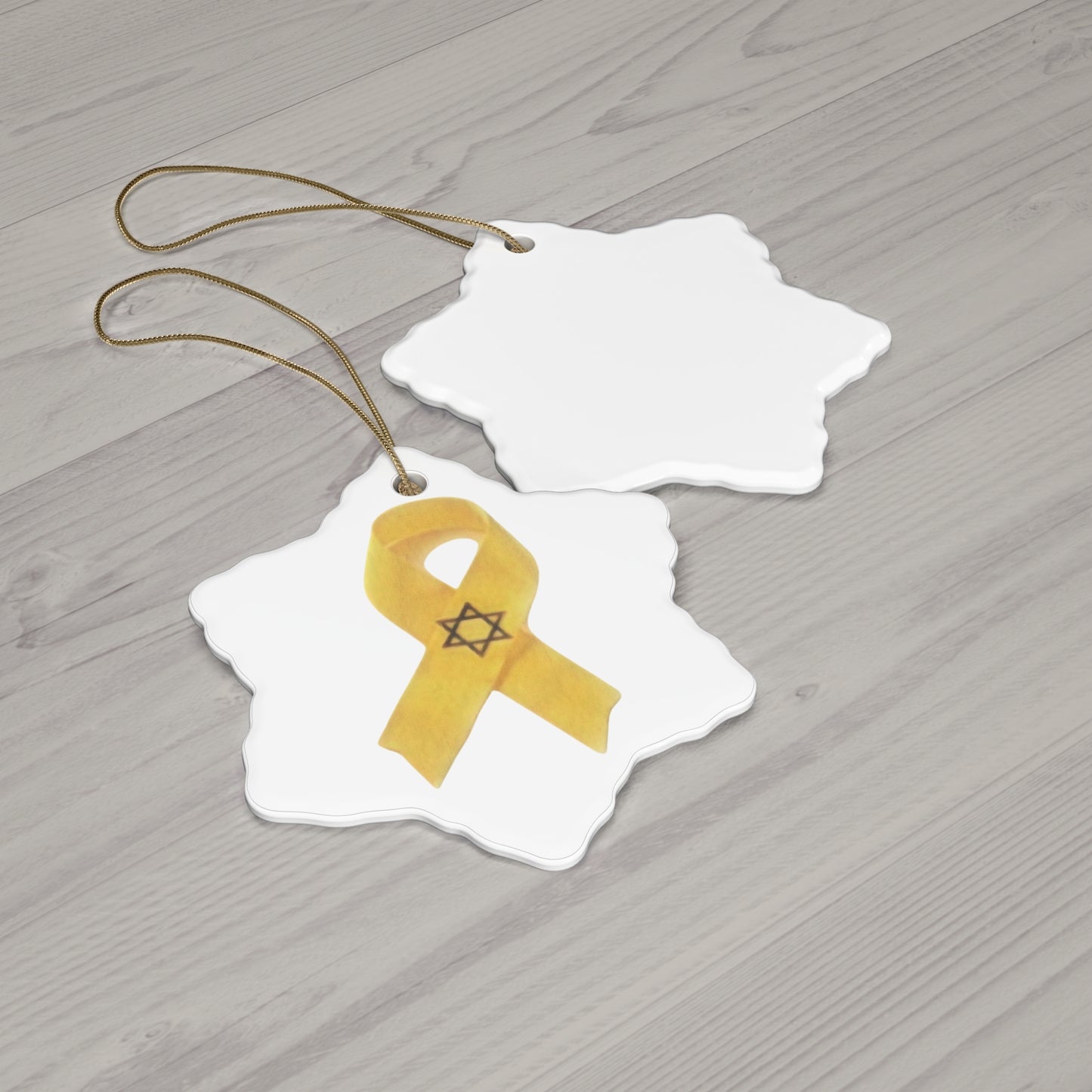 Ceramic Ornament - Yellow Awareness Ribbon with Magen David