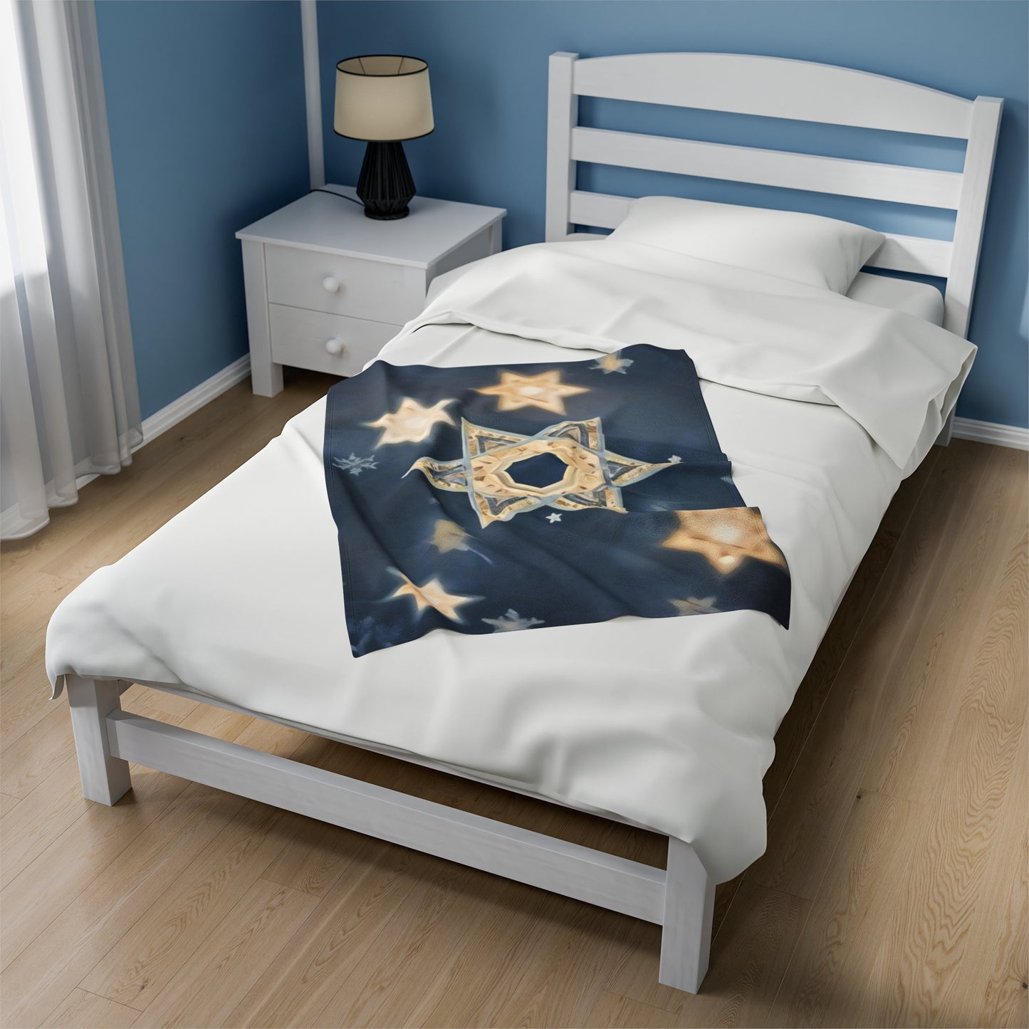 Plush Blanket - "Celestial Bloom" Cosmic Bloom Blue Lotus Galaxy Star of David Art Print