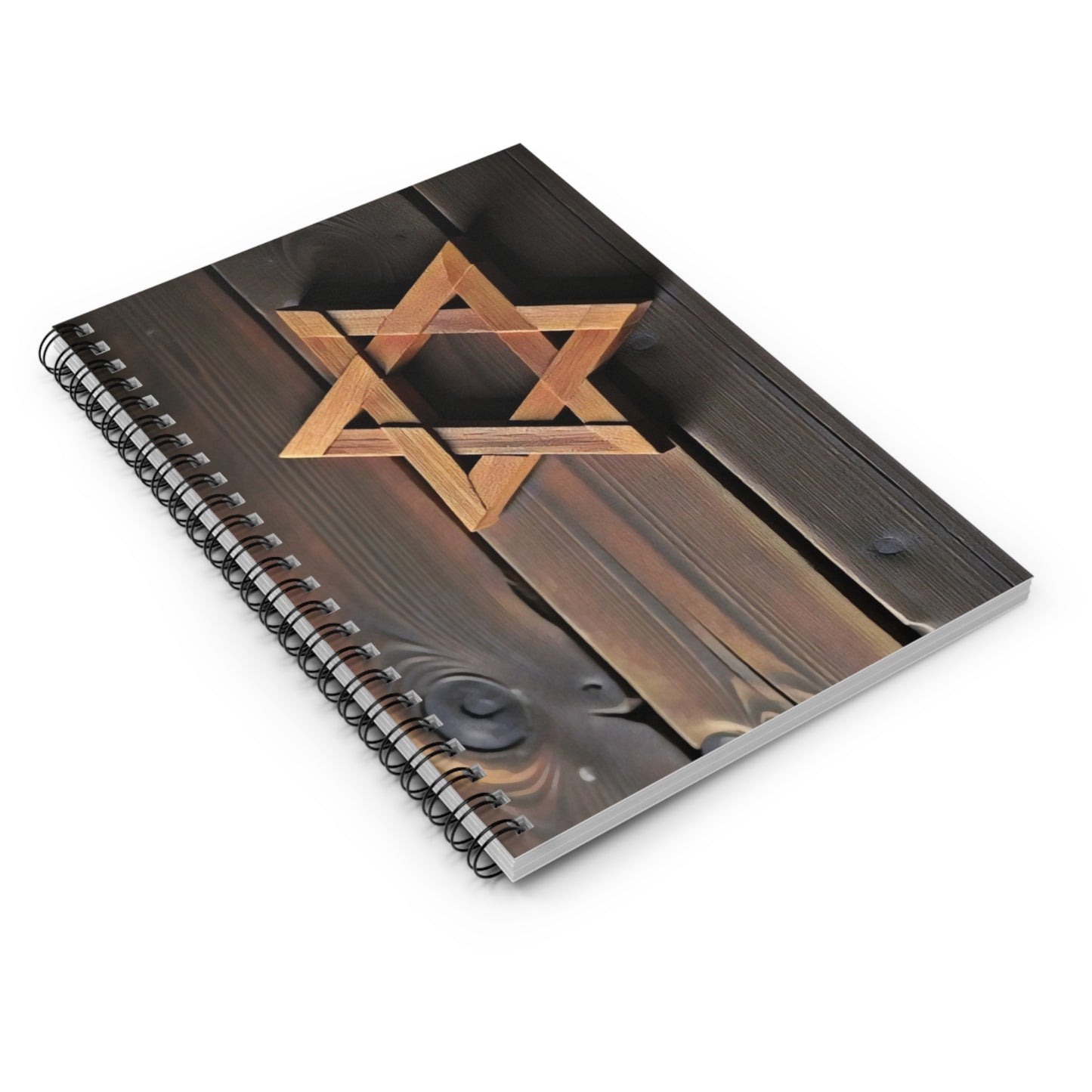 Spiral Notebook - Wood Star of David on Wooden Planks Ruled Line