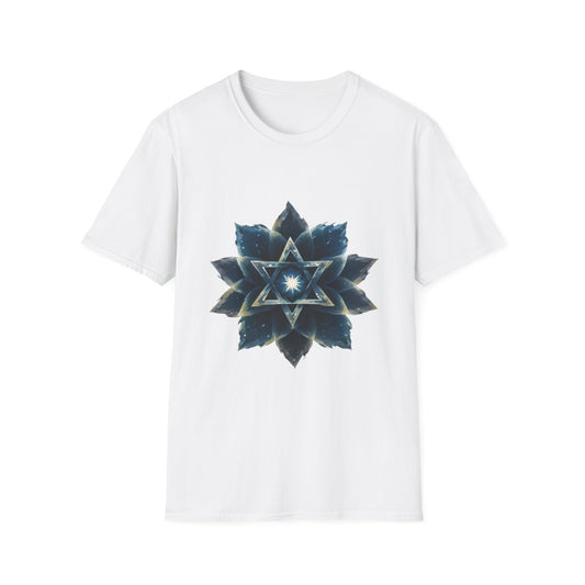 Unisex Softstyle T-Shirt - "Celestial Bloom" Star of David Cosmic Lotus Art Print