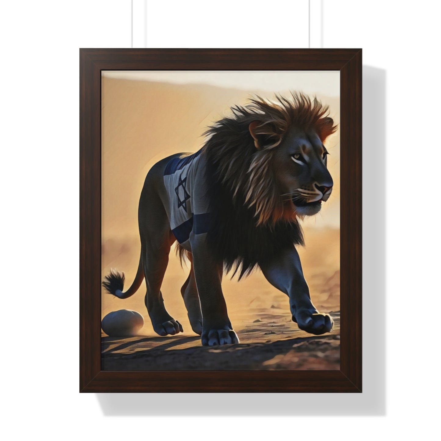 Artistic Framed Poster: Israeli Flag Lion in the Desert, "Lion of Judah: Strength of a Nation" Chaia Malana