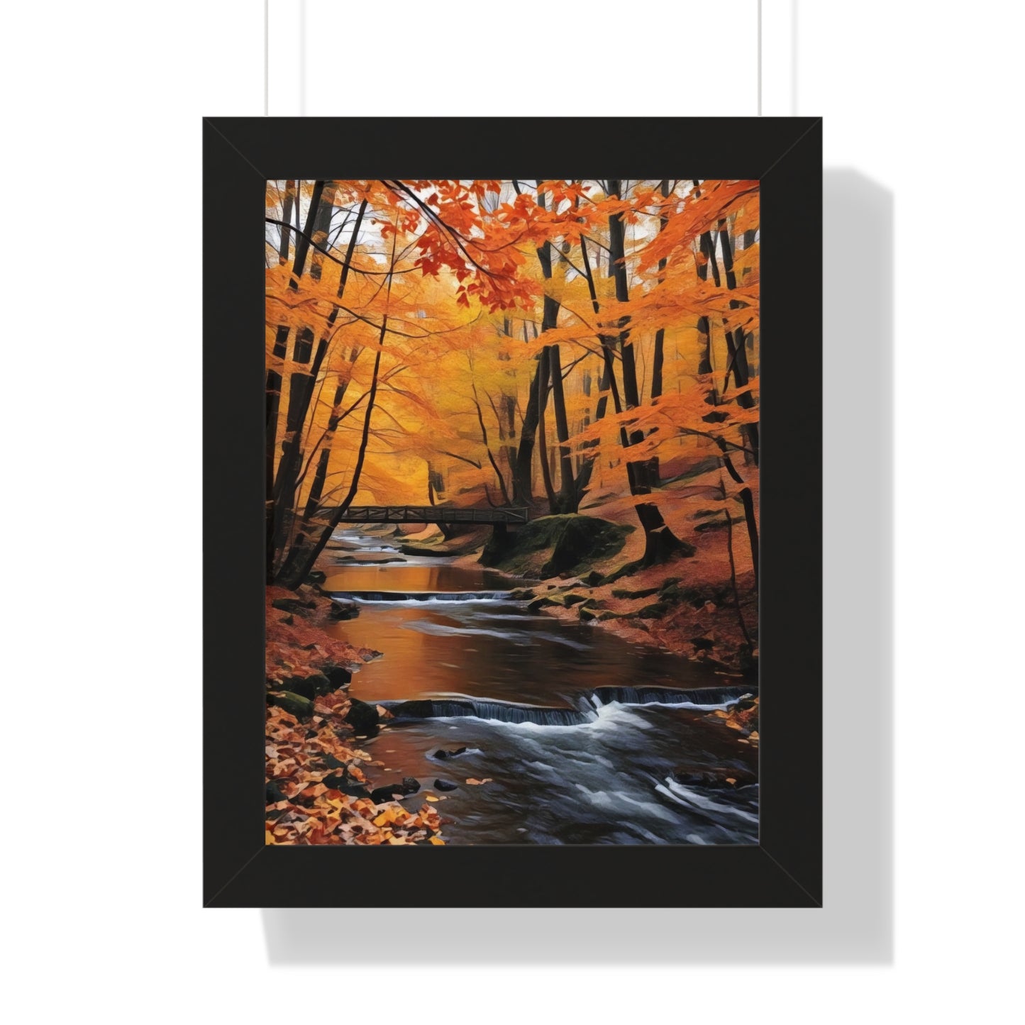 Artistic Framed Poster - Autumn Rocky Forest Waterfall, "Whispers of Autumn’s Flow" Chaia Malana