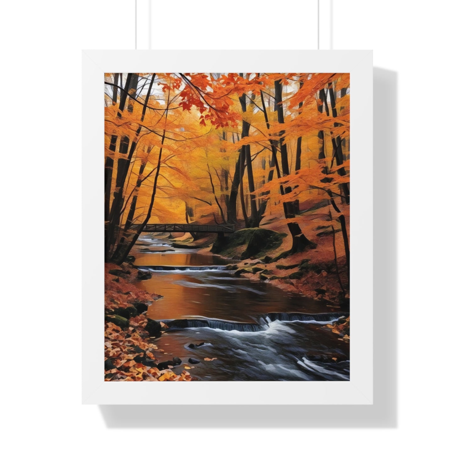 Artistic Framed Poster - Autumn Rocky Forest Waterfall, "Whispers of Autumn’s Flow" Chaia Malana