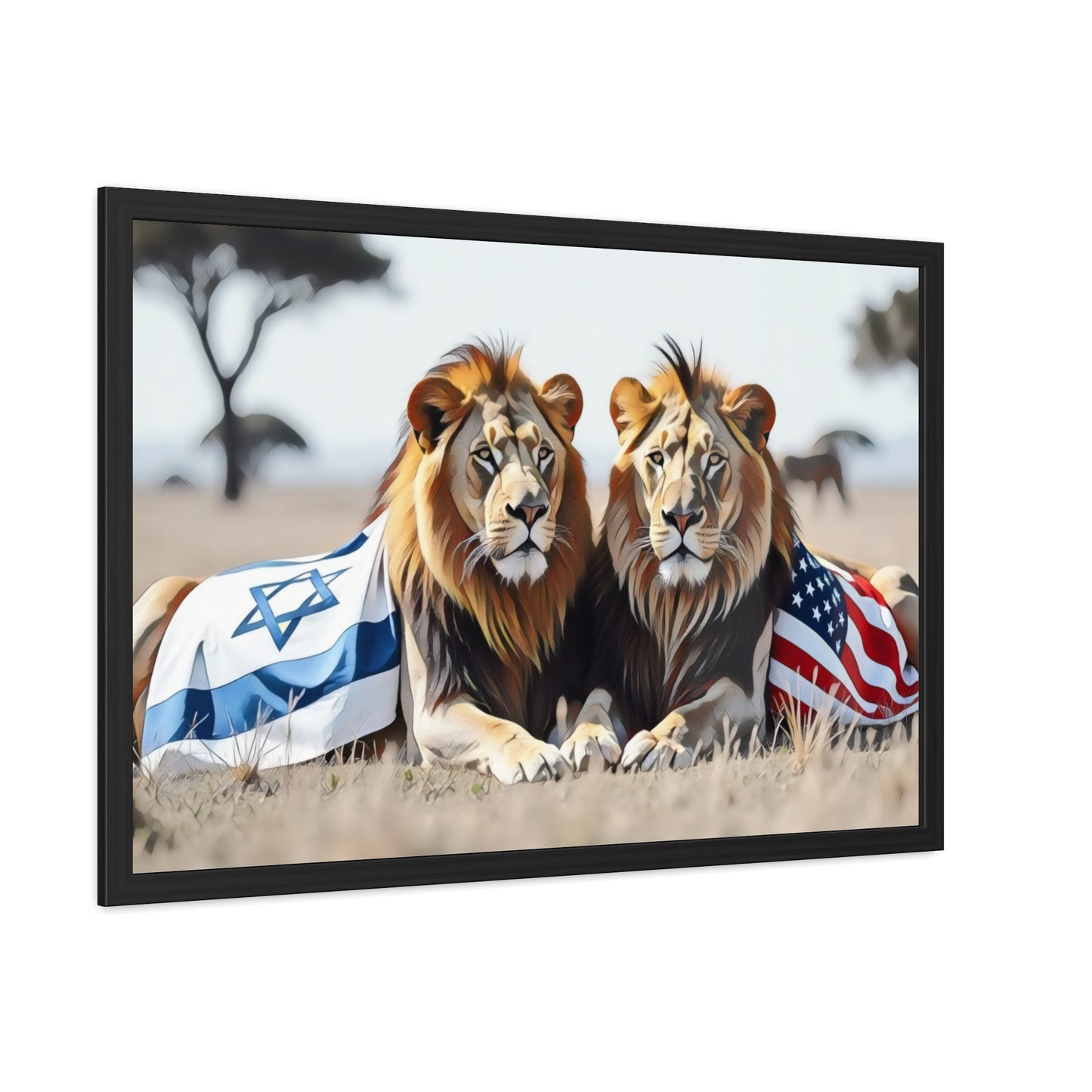 Artistic Framed Posters - America Israel Lions "Guardians of Unity: Lions of America and Israel" Chaia Malana