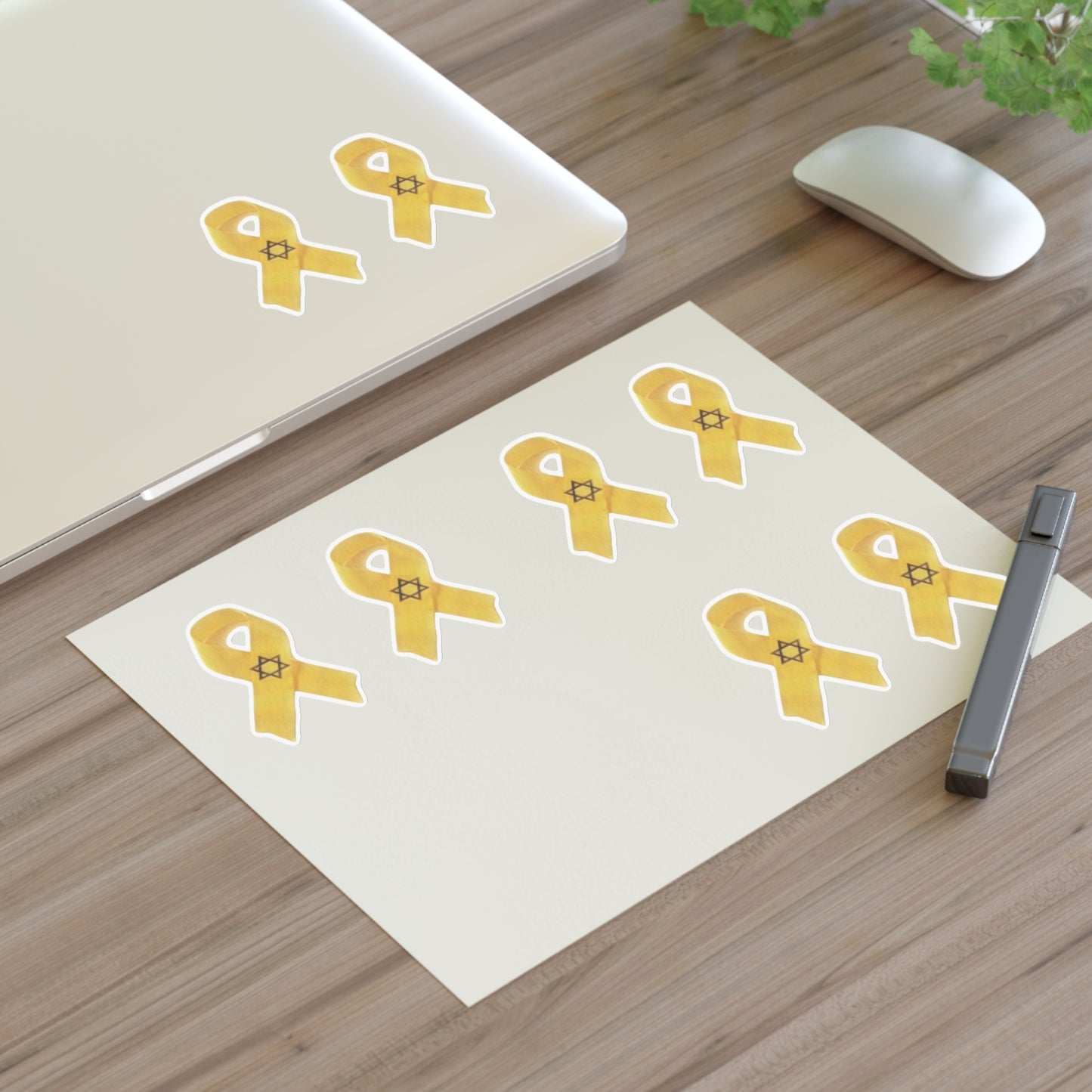 Sticker Sheets - Yellow Awareness Ribbon with Star of David Colored Pencil Art Print