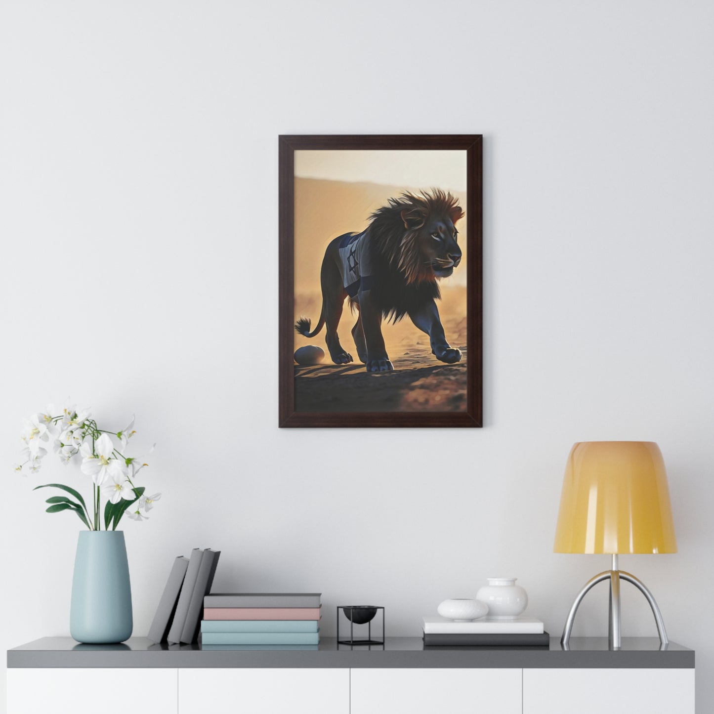 Artistic Framed Poster: Israeli Flag Lion in the Desert, "Lion of Judah: Strength of a Nation" Chaia Malana