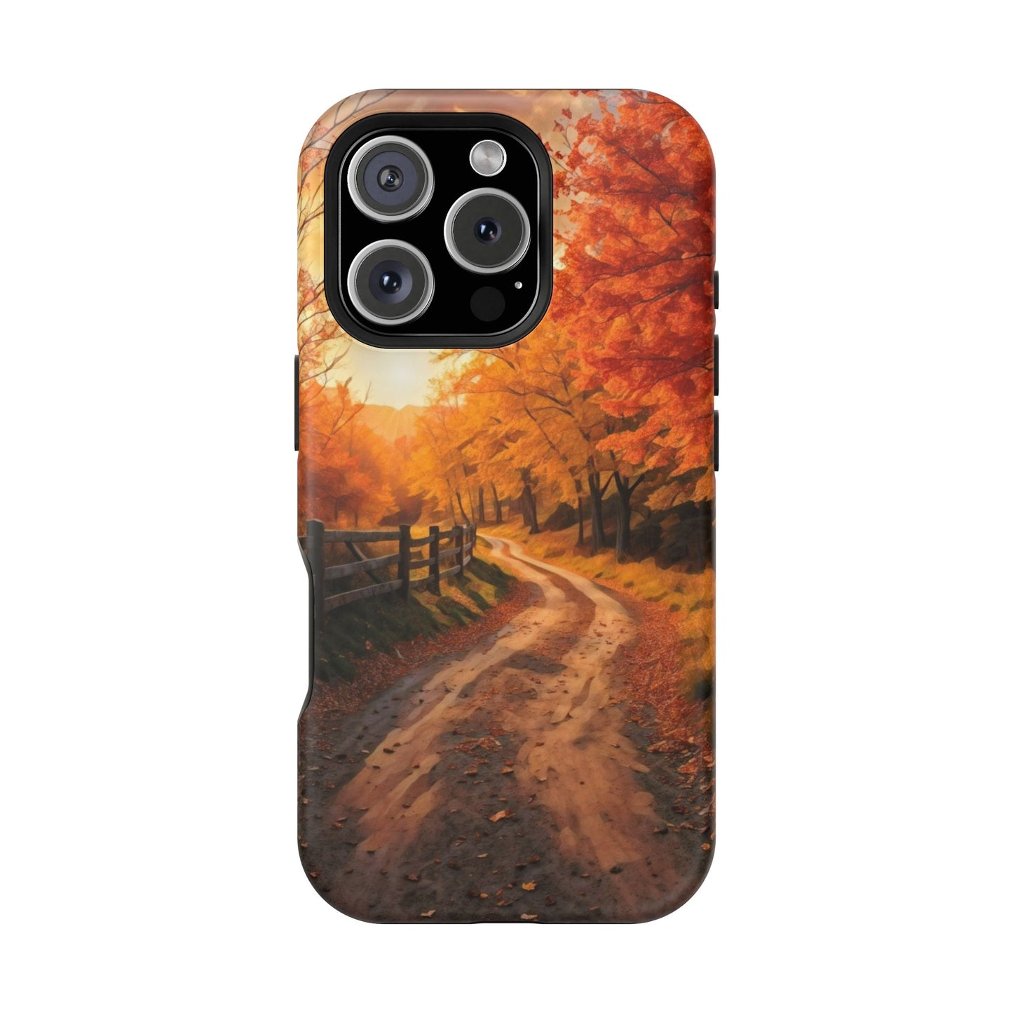 Phone Cases - Autumn Theme Painting of a Dirt Road with Trees and Wood Fence