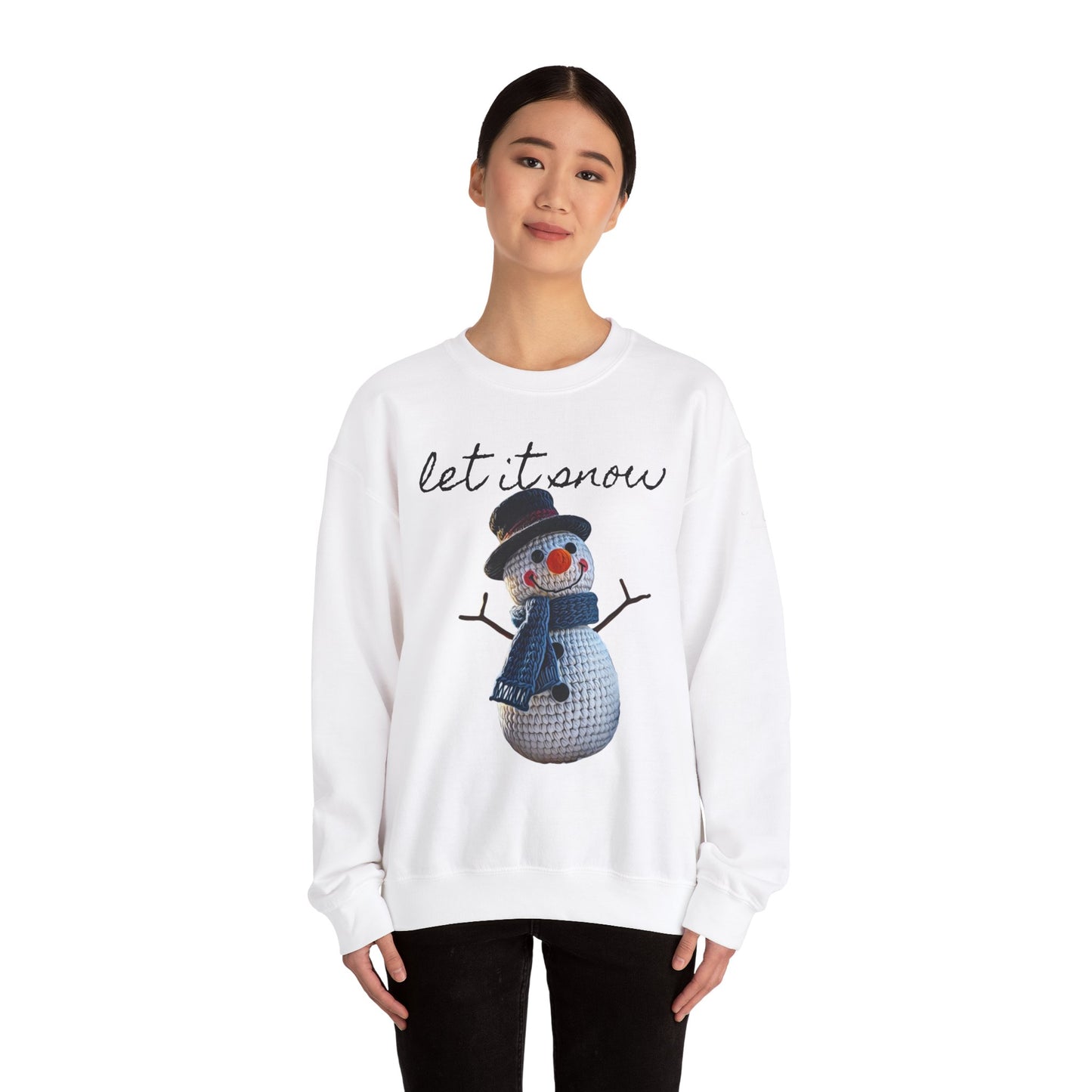 Unisex Heavy Blend™ Crewneck Sweatshirt  -- Cute Crochet Snowman Art Print "let it snow"