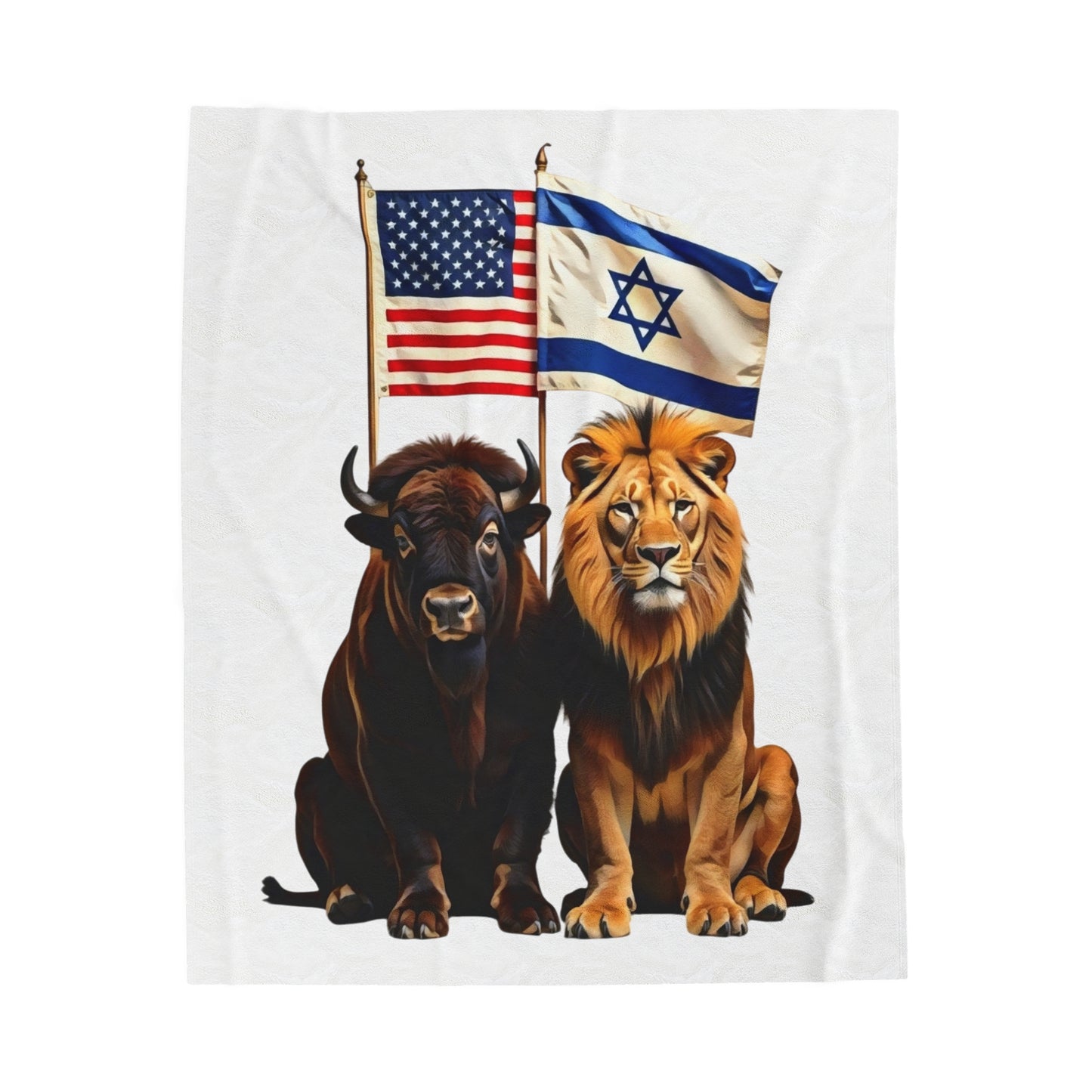 Plush Blanket - 'Unity of Strength' American Bison and Lion Flags