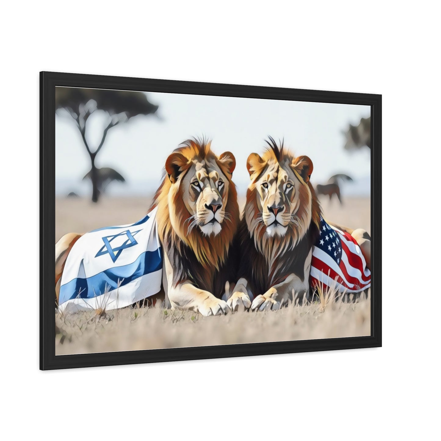 Artistic Framed Posters - America Israel Lions "Guardians of Unity: Lions of America and Israel" Chaia Malana