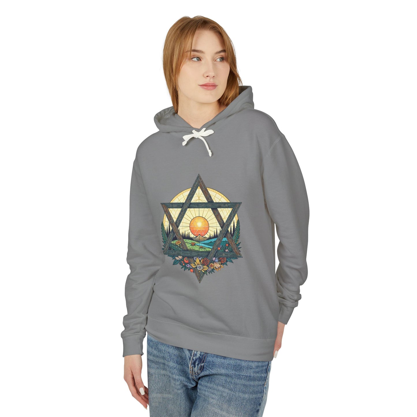 Jewish Floral Star of David Magen David Floral Landscape Hoodie Sweatshirt