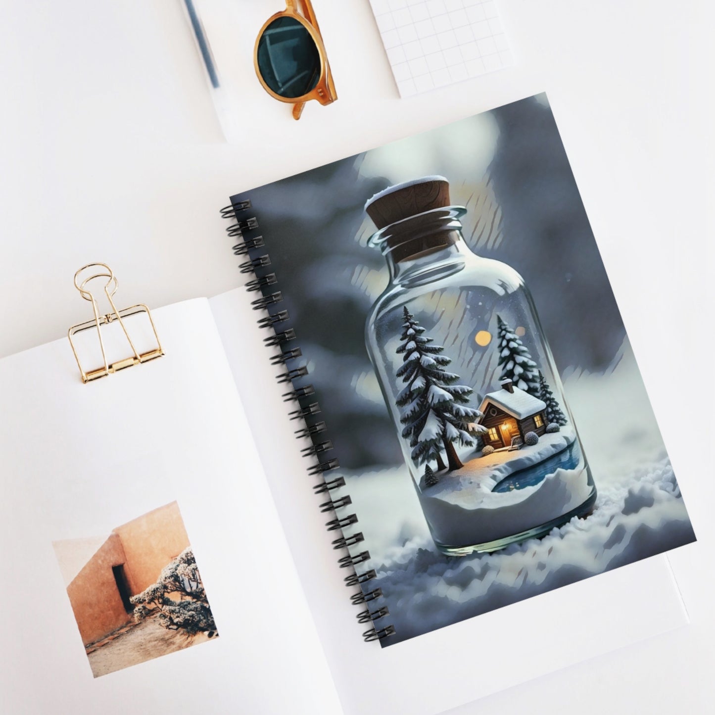 Spiral Notebook - Snowy Landscape in a Bottle Art Print, Ruled Line