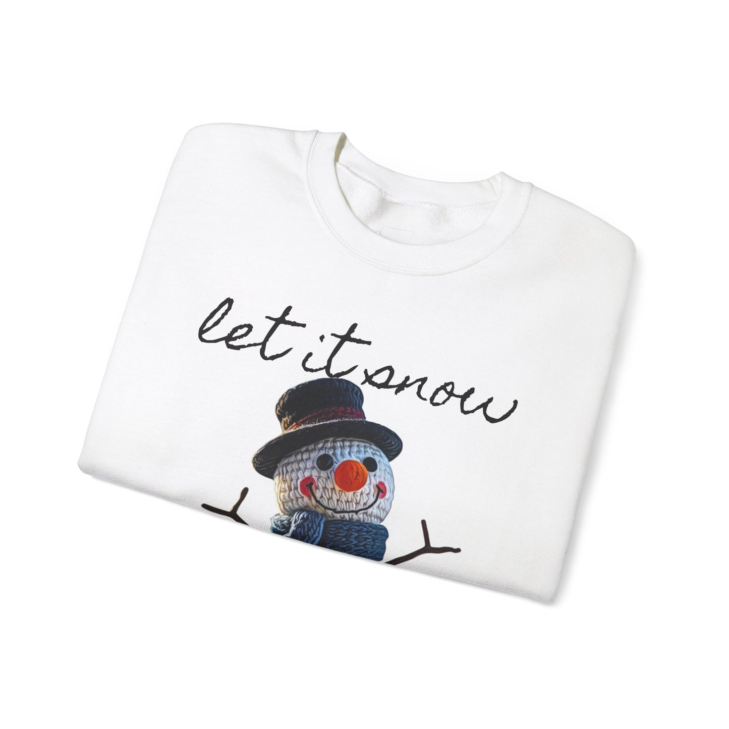 Unisex Heavy Blend™ Crewneck Sweatshirt  -- Cute Crochet Snowman Art Print "let it snow"