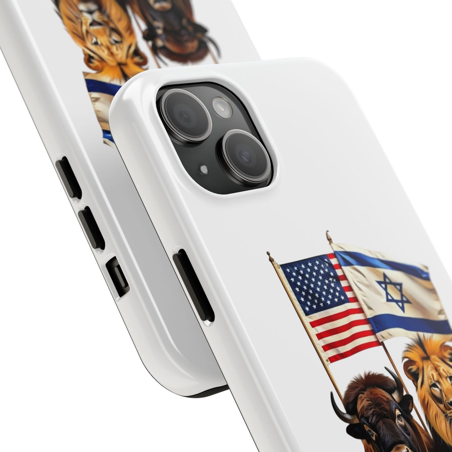 Phone Case - "Unity of Strength" American Bison and Lion with Israeli and American Flags Art by Chaia Malana