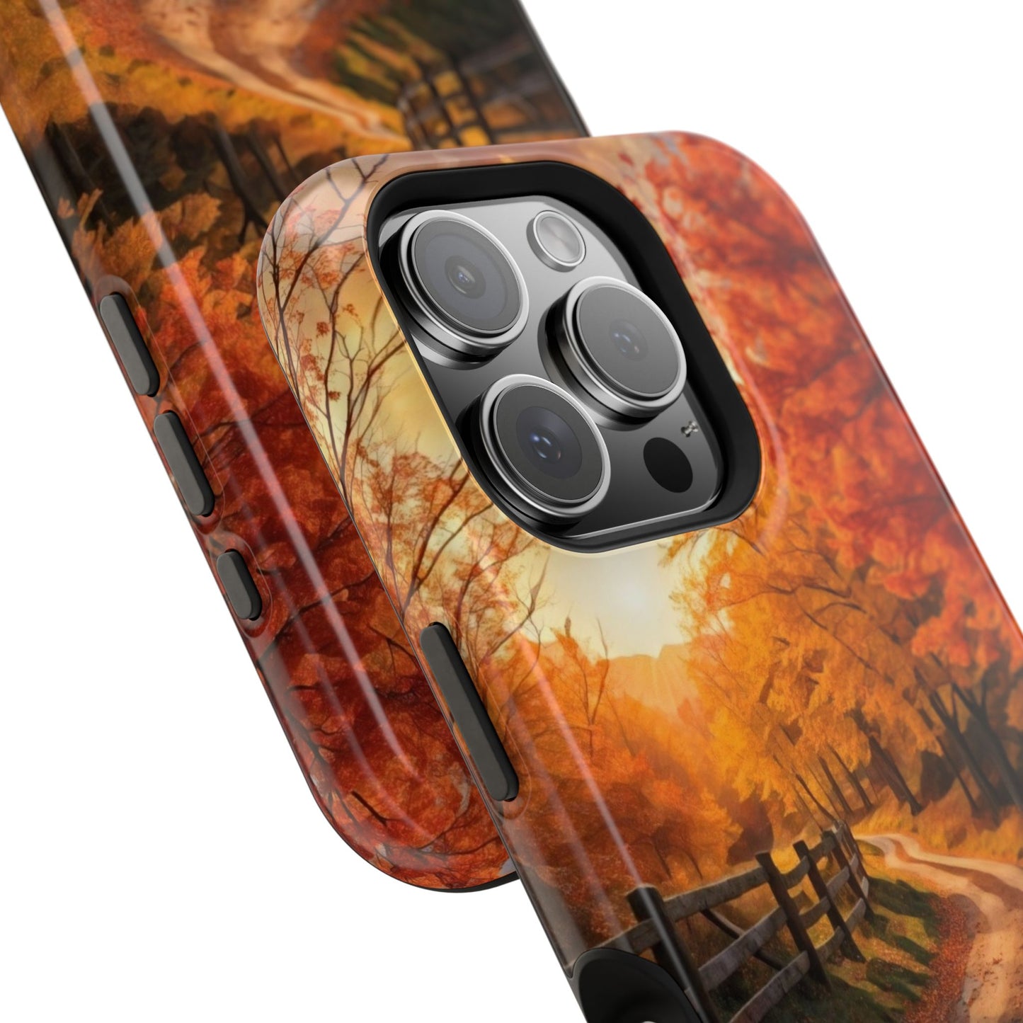 Phone Cases - Autumn Theme Painting of a Dirt Road with Trees and Wood Fence